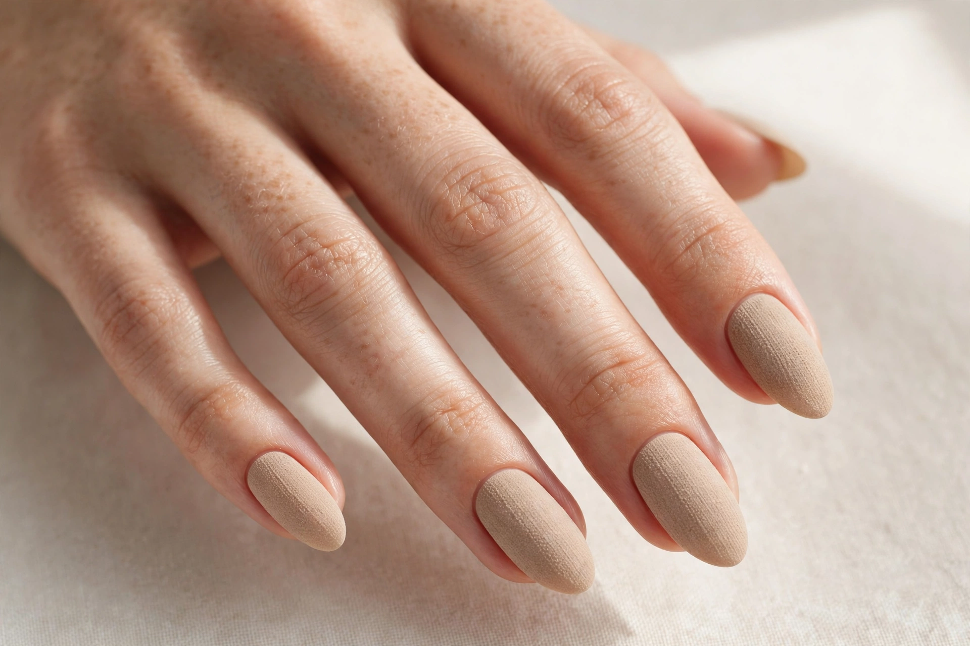 Sandy beige textured neutral nail design