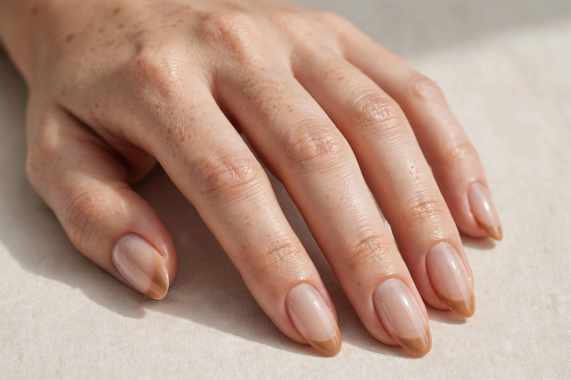 Vanilla latte nails with warm brown tips