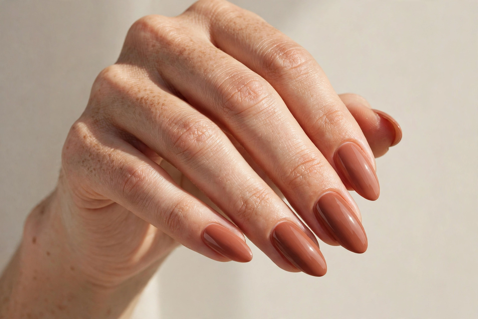 Terracotta tinted nude neutral nail design