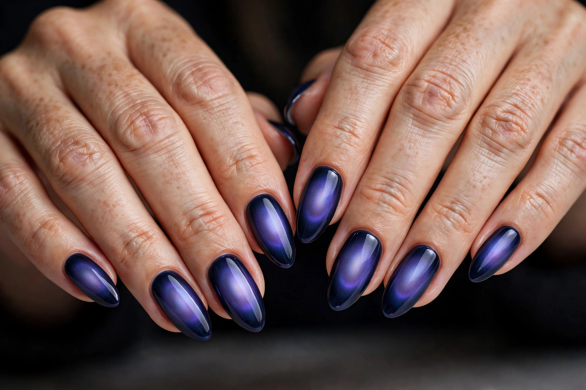 Midnight blue to purple aura ombré with soft glowing gradient centers