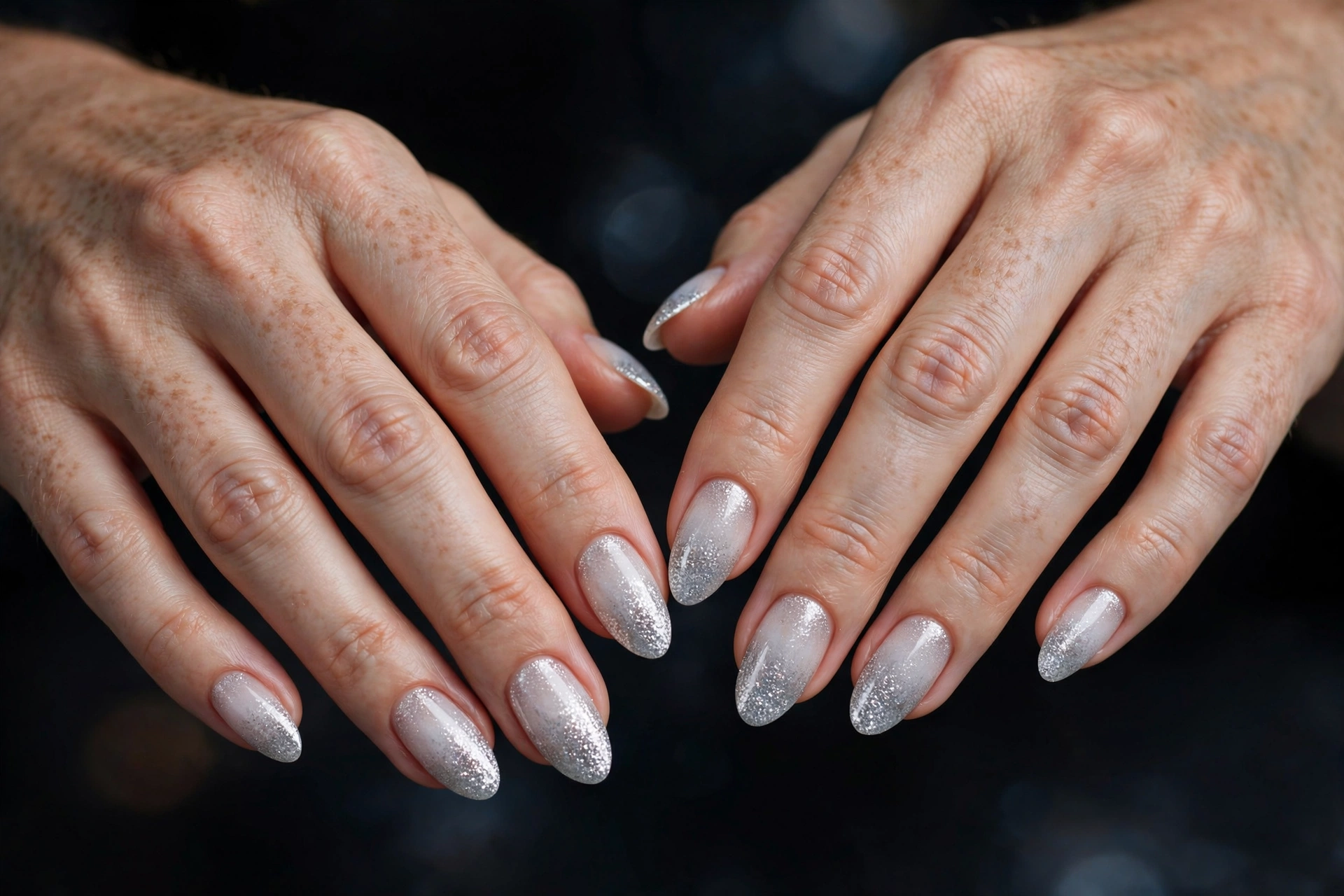 White to silver frosted glitter ombré with icy sparkling gradient
