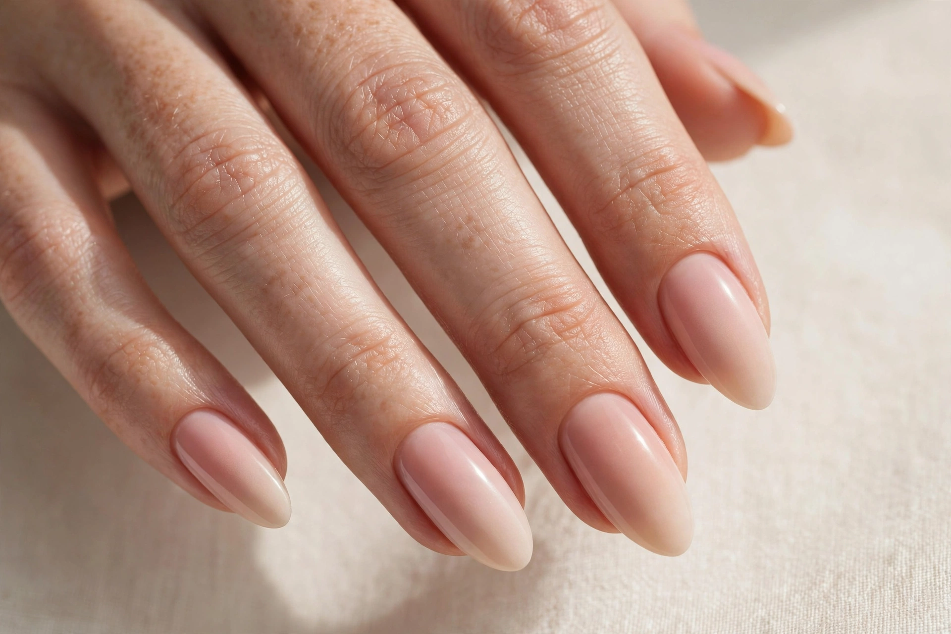Blush pink to nude subtle ombre nails, natural everyday manicure