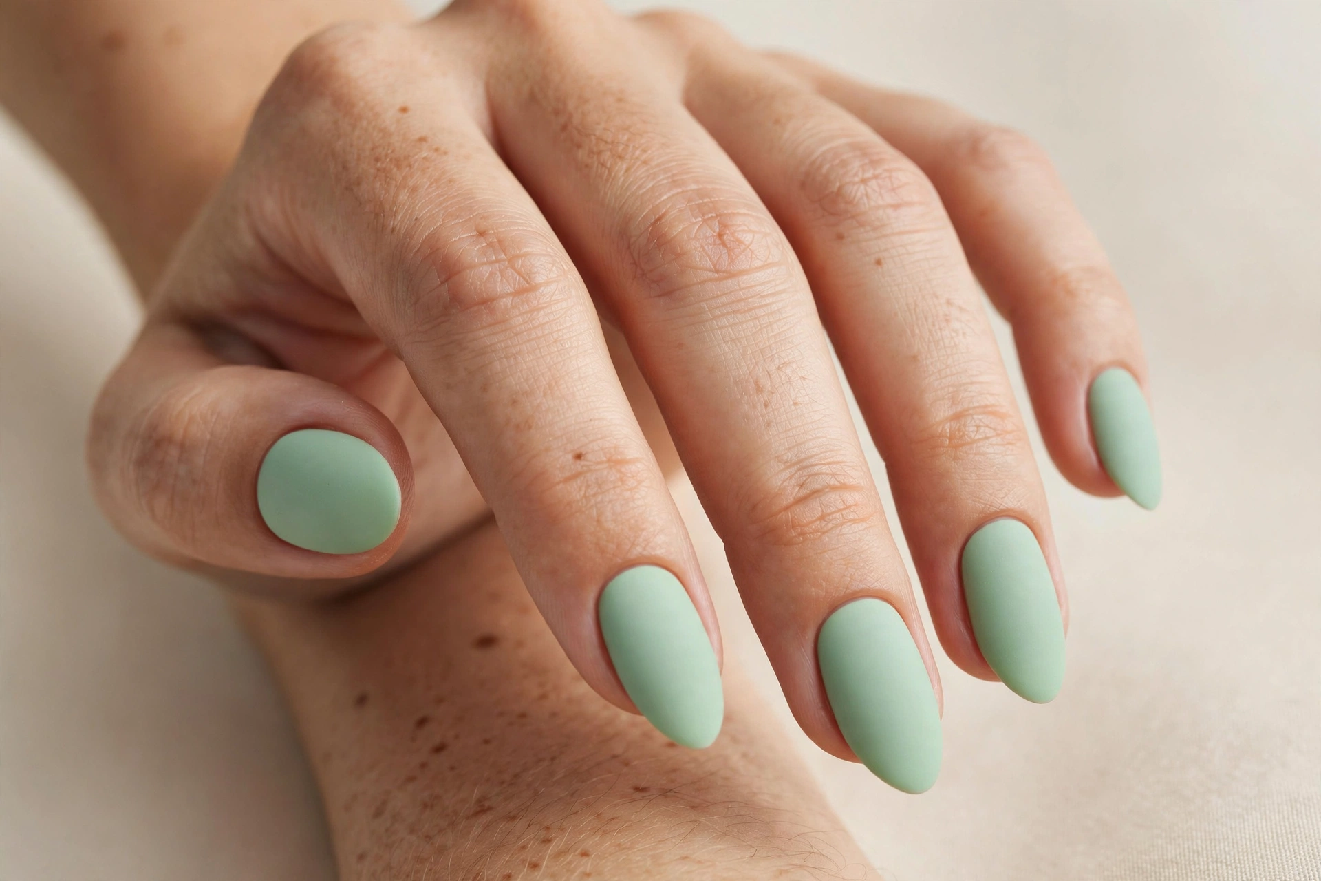 Mint green matte solid pastel manicure