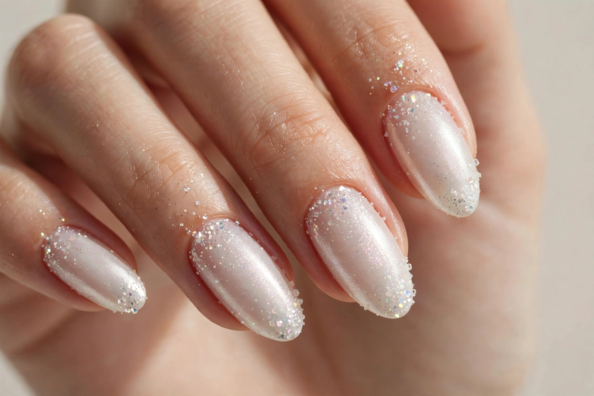 Pearl manicure dusted with crystal pixie sparkle