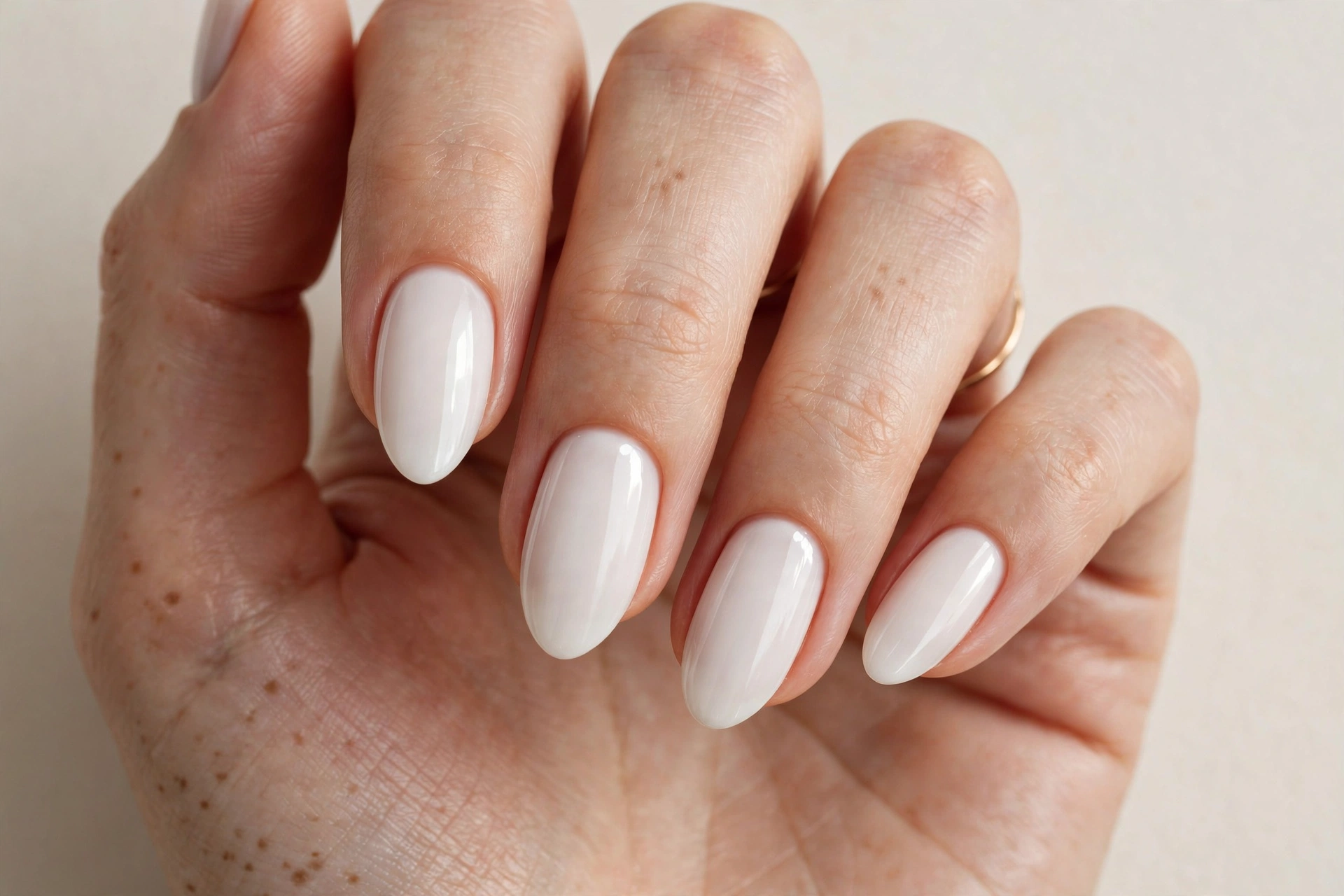 Classic solid pearl white glossy manicure