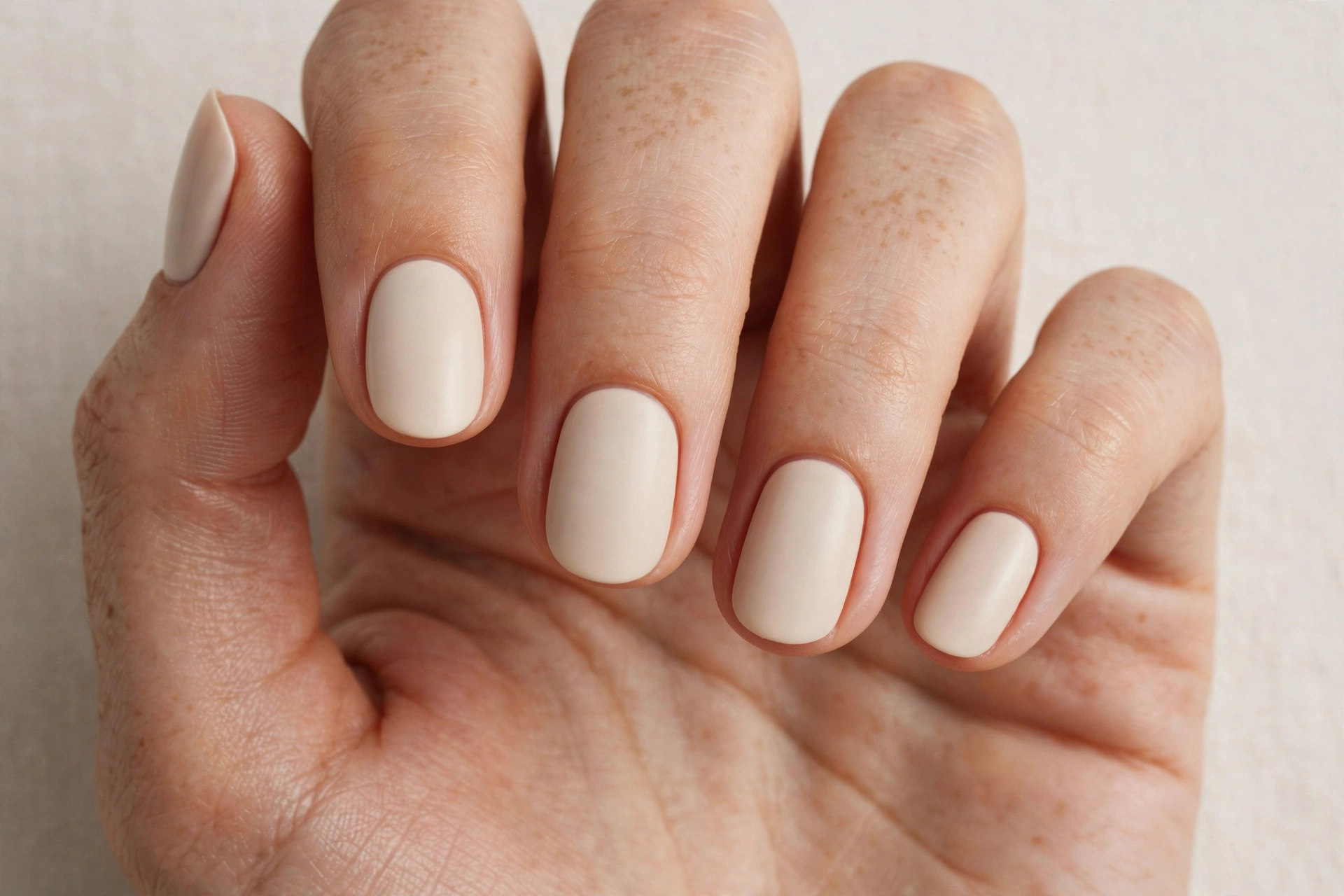Creamy oat milk nails with soft matte oat-milk beige polish
