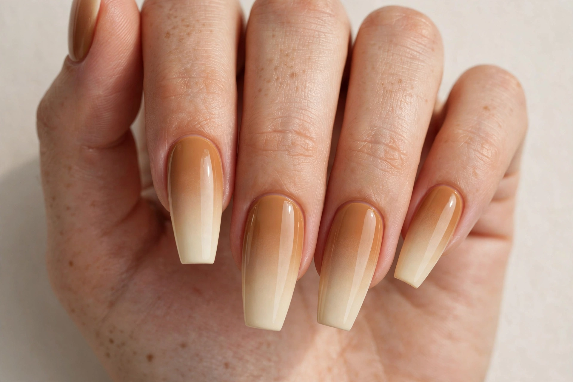 Butterscotch ombre nails fading from butterscotch to cream