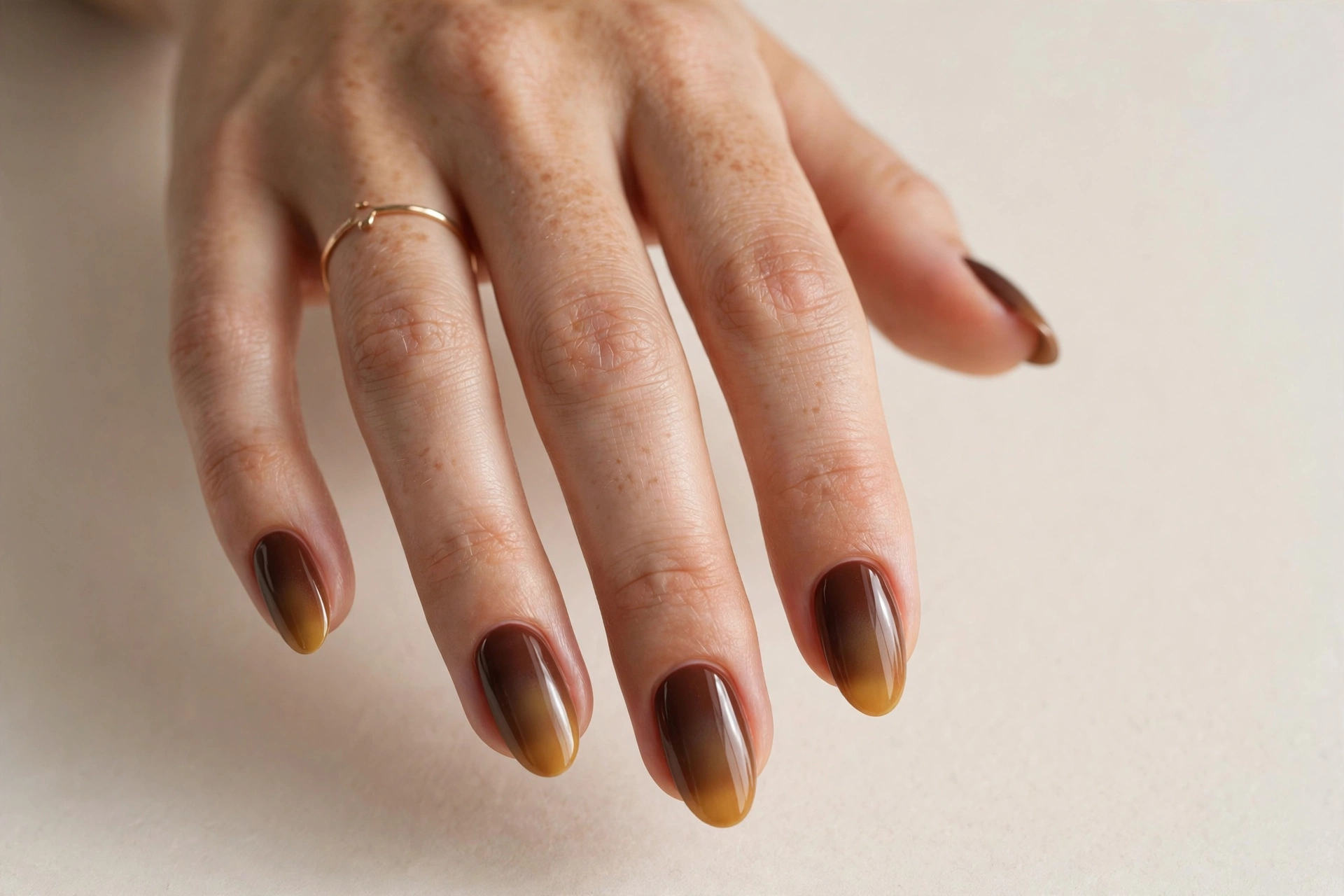 Chocolate brown to caramel ombre nails