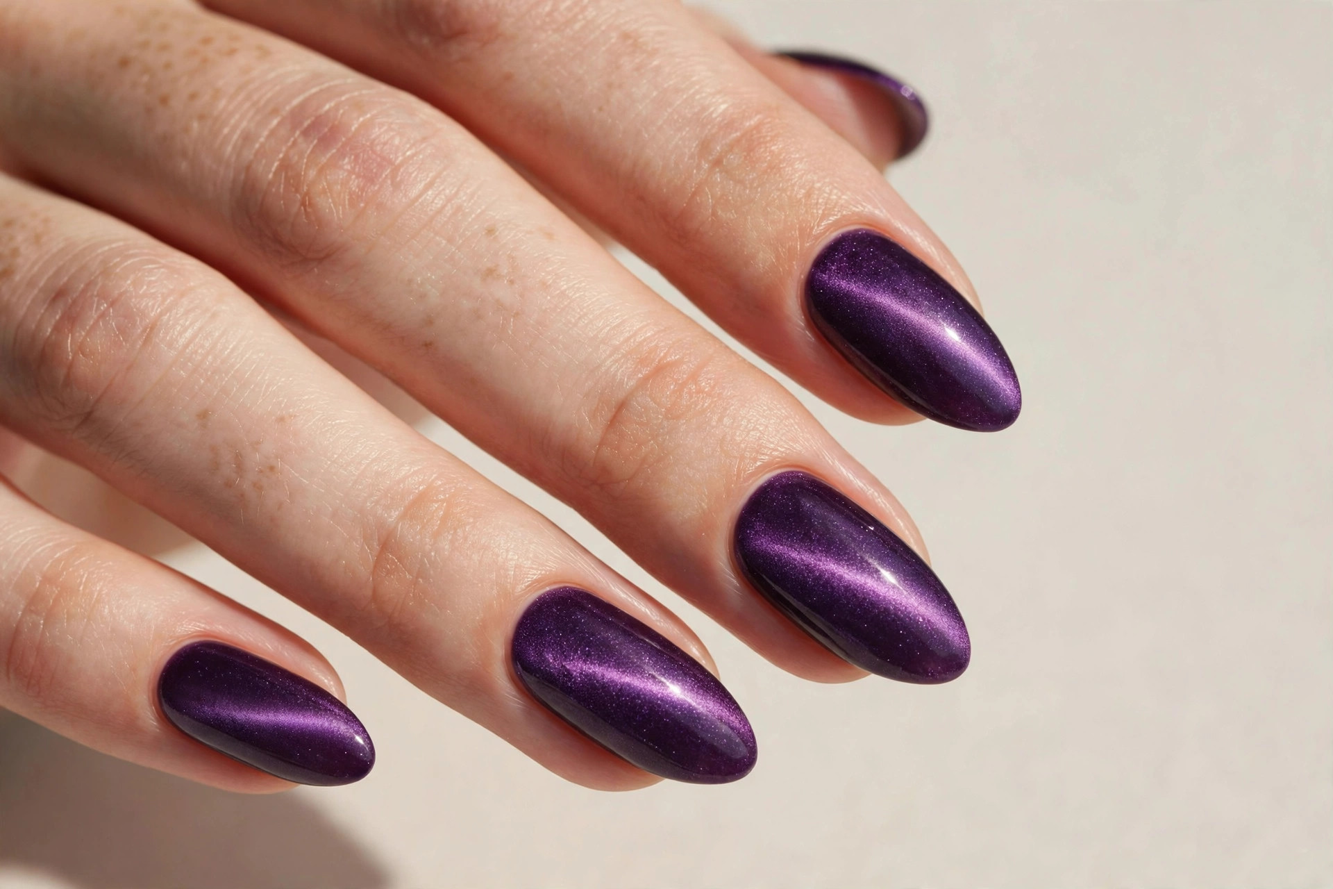 Purple velvet cat-eye magnetic shimmer manicure