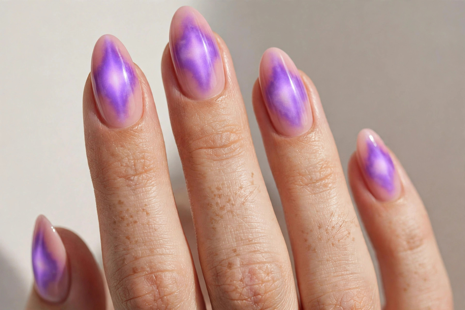 Purple aura nail art with glowing purple center