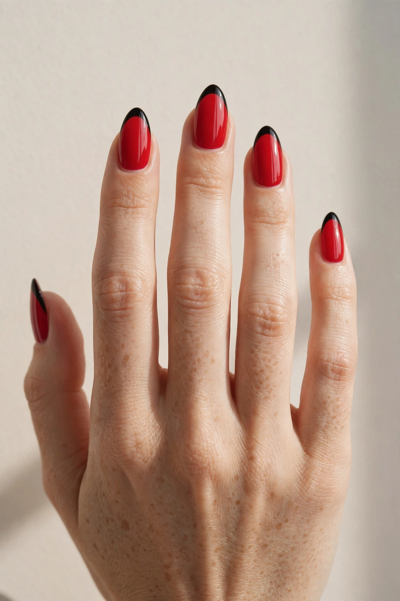 Red nails with black French tips
