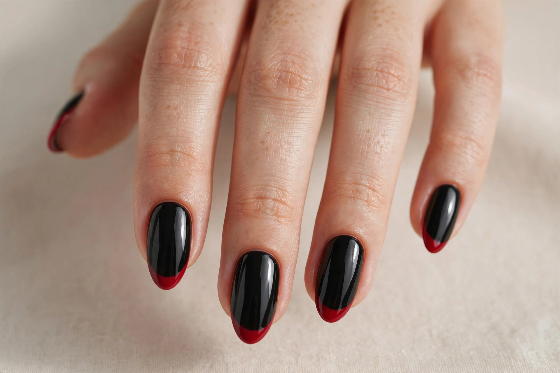 Black nails with red French tips
