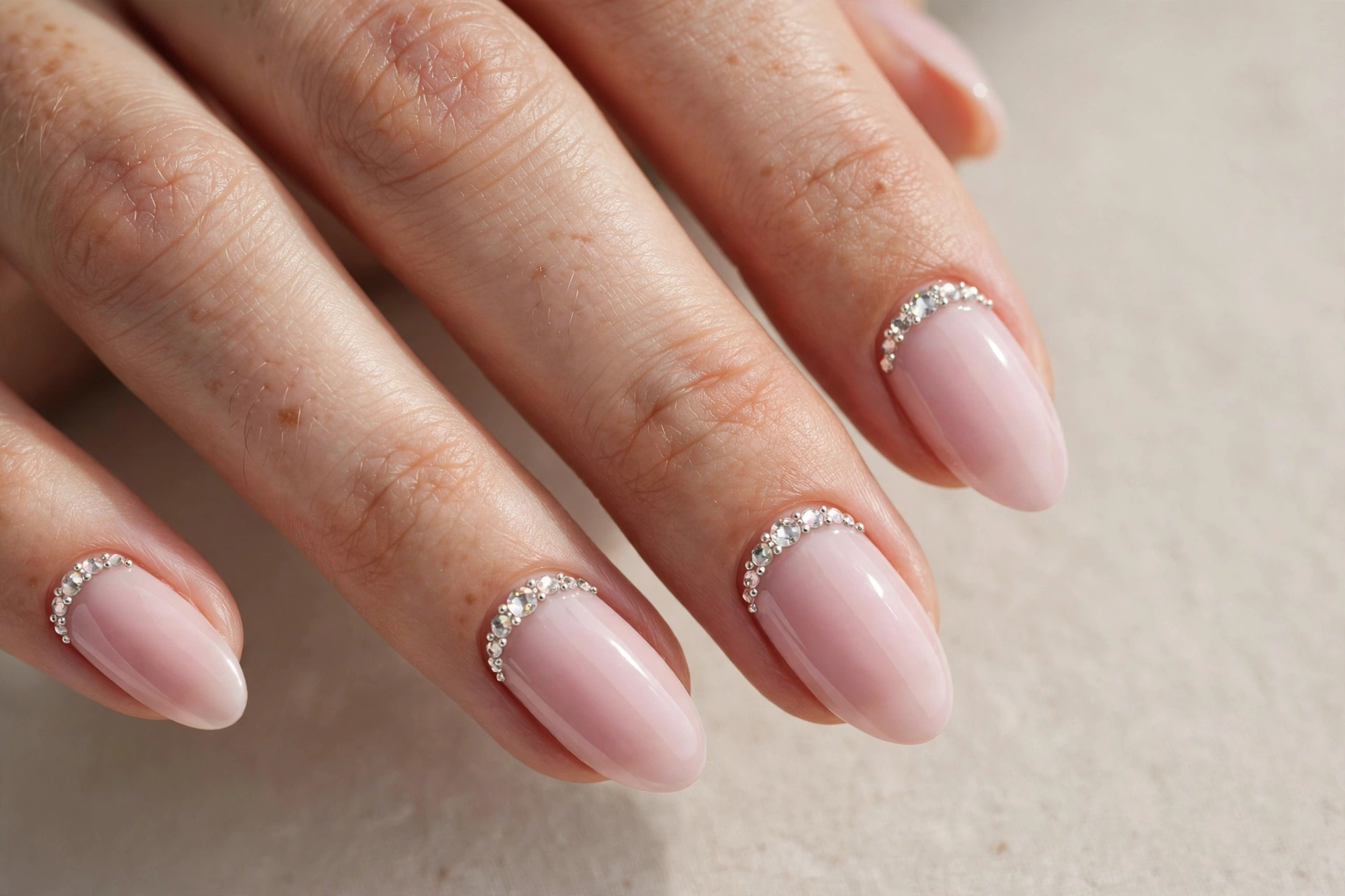 Crystal rhinestones along cuticle line
