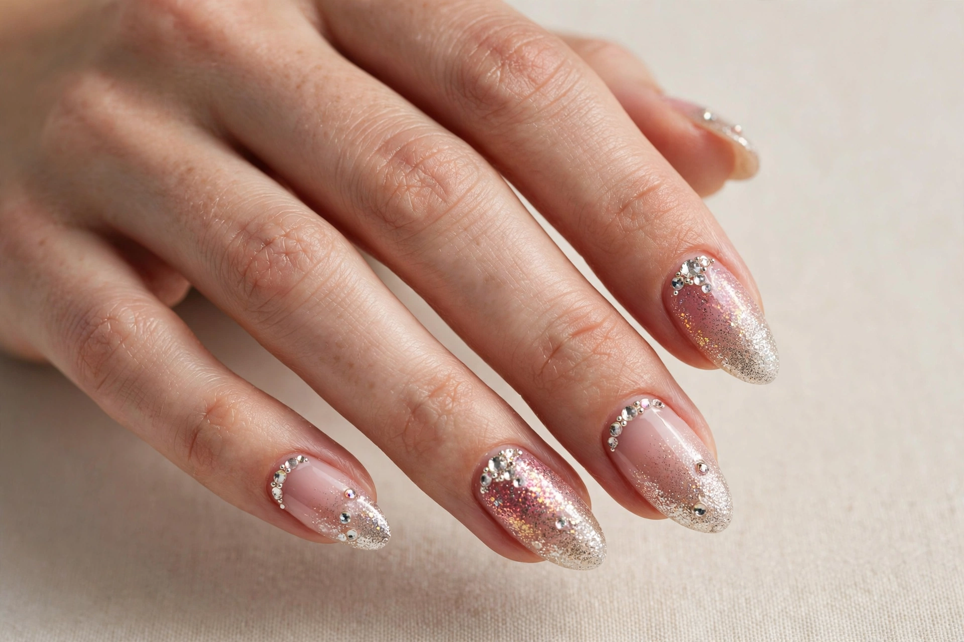 Rhinestone and glitter ombre nails