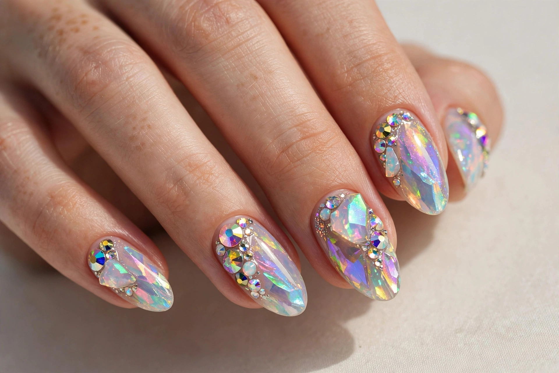 Iridescent opal crystal nails