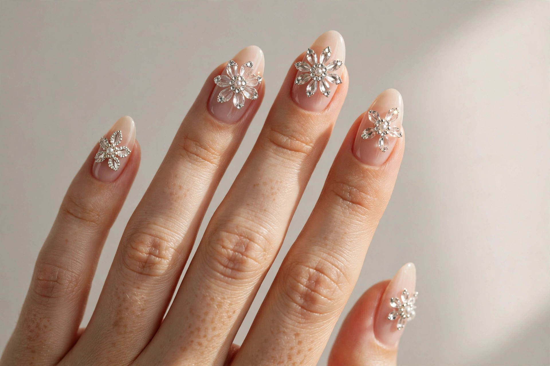 Rhinestone flower nail art