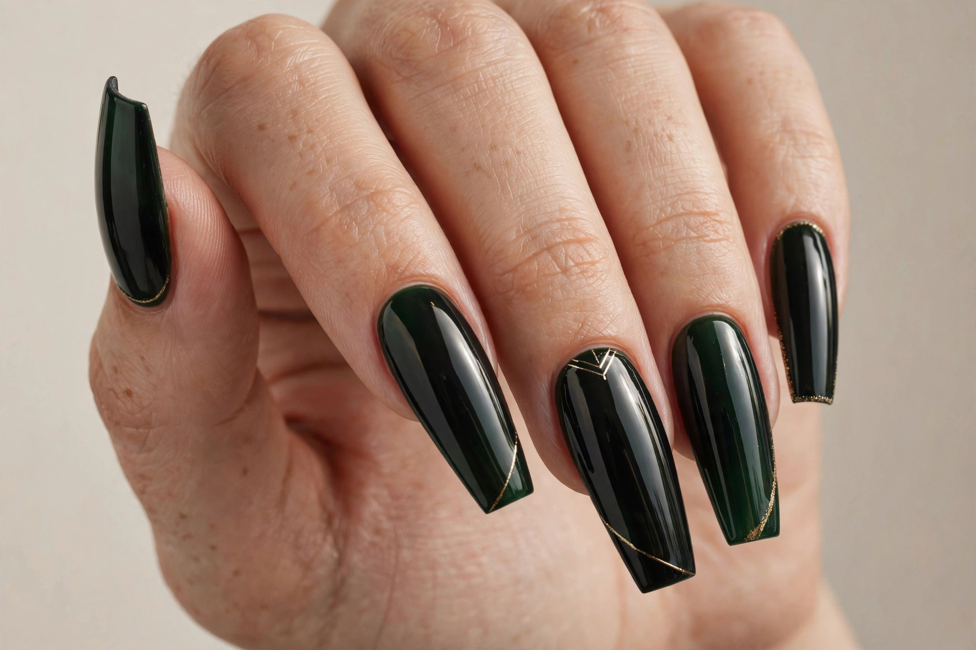 Long glossy dark green coffin shaped nails
