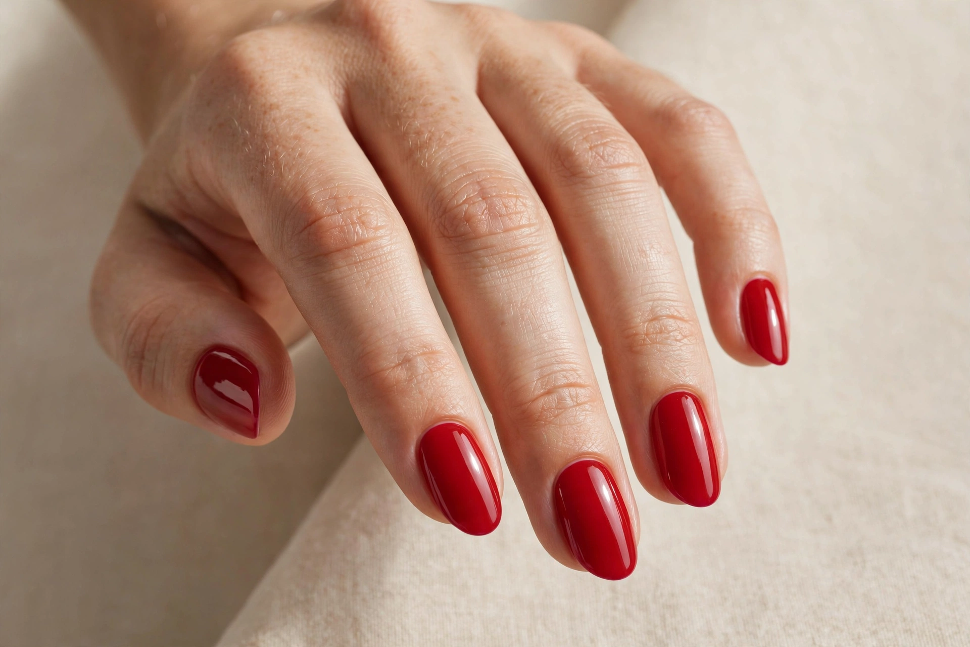 Classic glossy red short almond Christmas nails