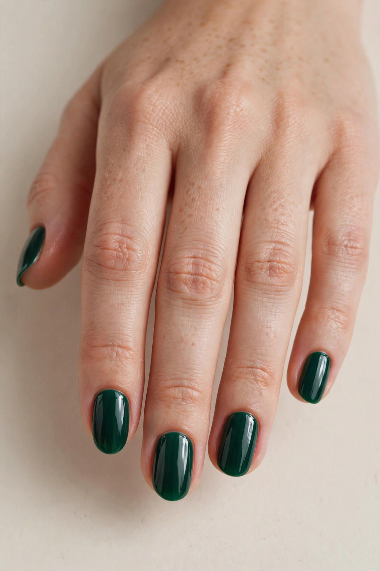 Deep emerald green glossy short Christmas nails