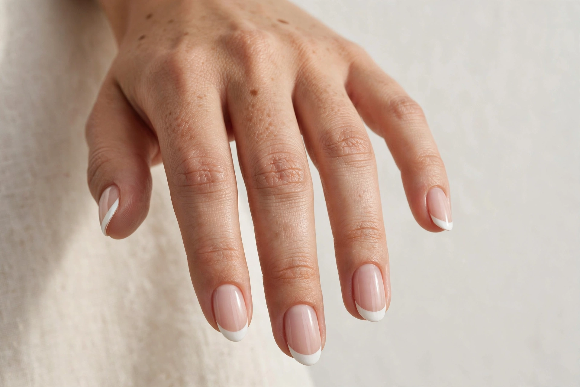 White French tip short almond nails for Christmas