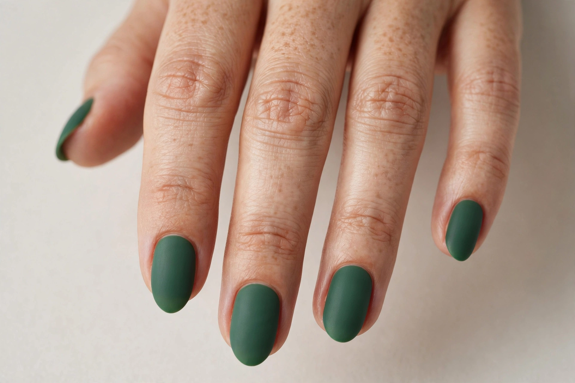 Matte forest green short Christmas nails