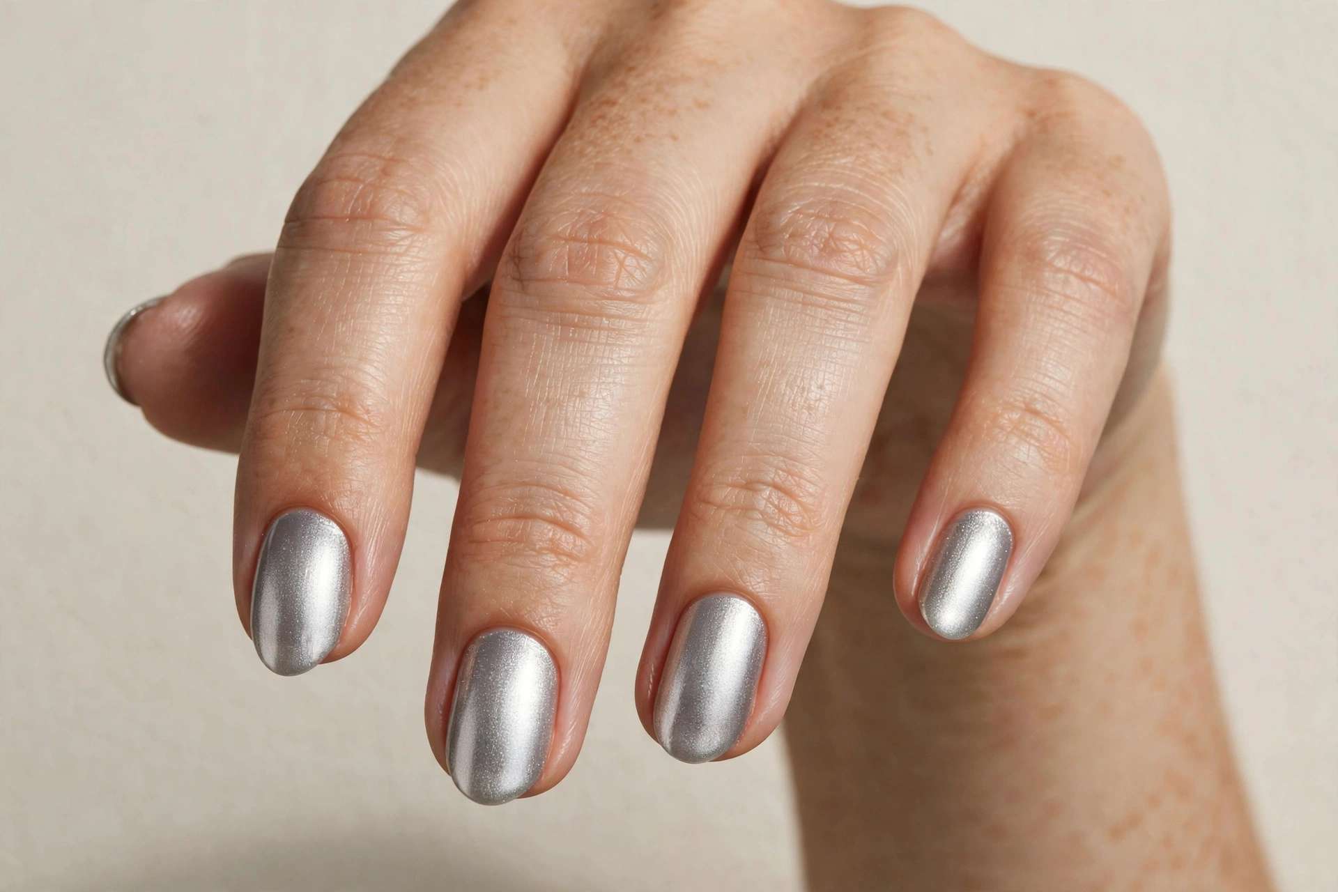 Icy silver metallic short Christmas nails