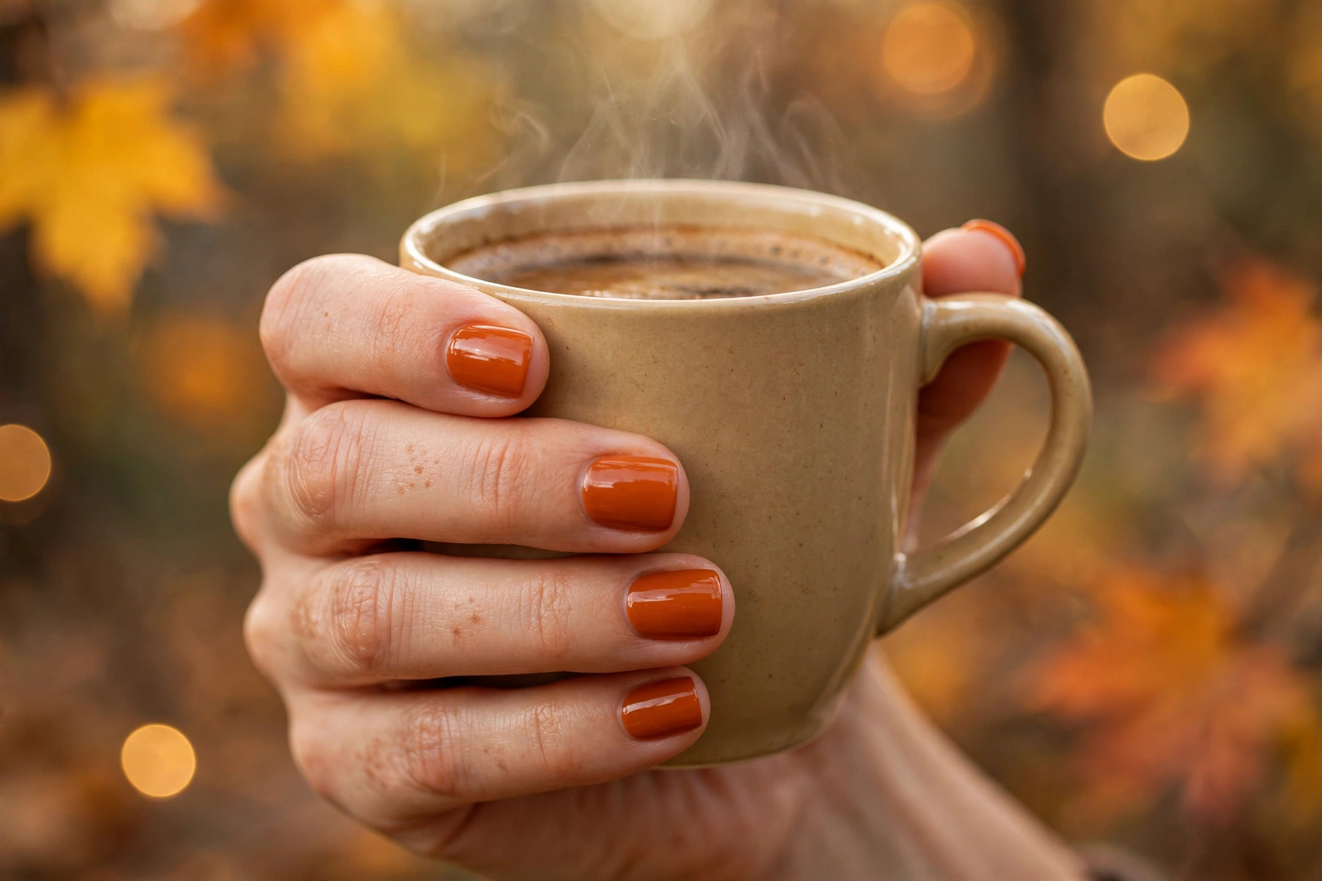 burnt orange solid short square nail designs for fall