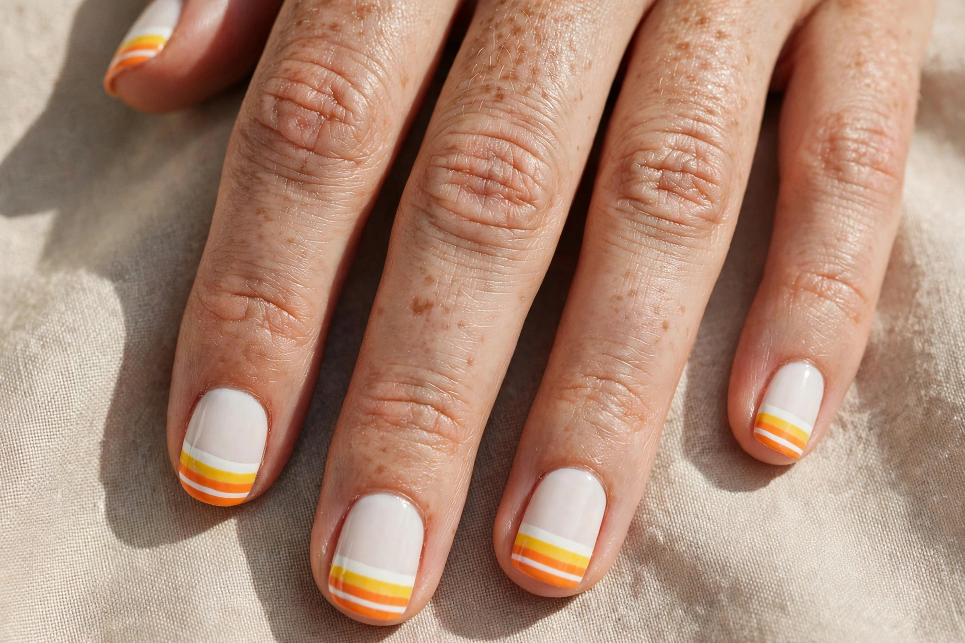 Candy corn striped tips in orange, yellow and white