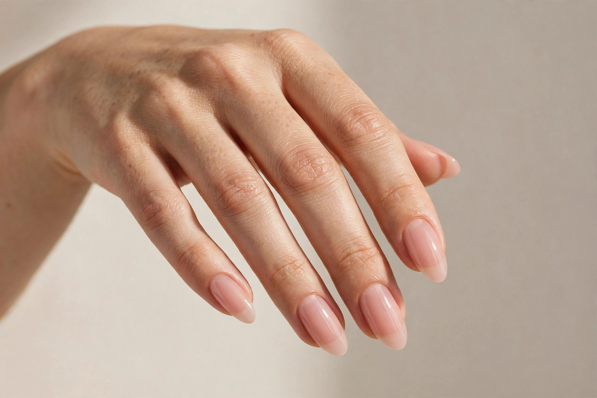 Sheer nude pink minimalist nail design