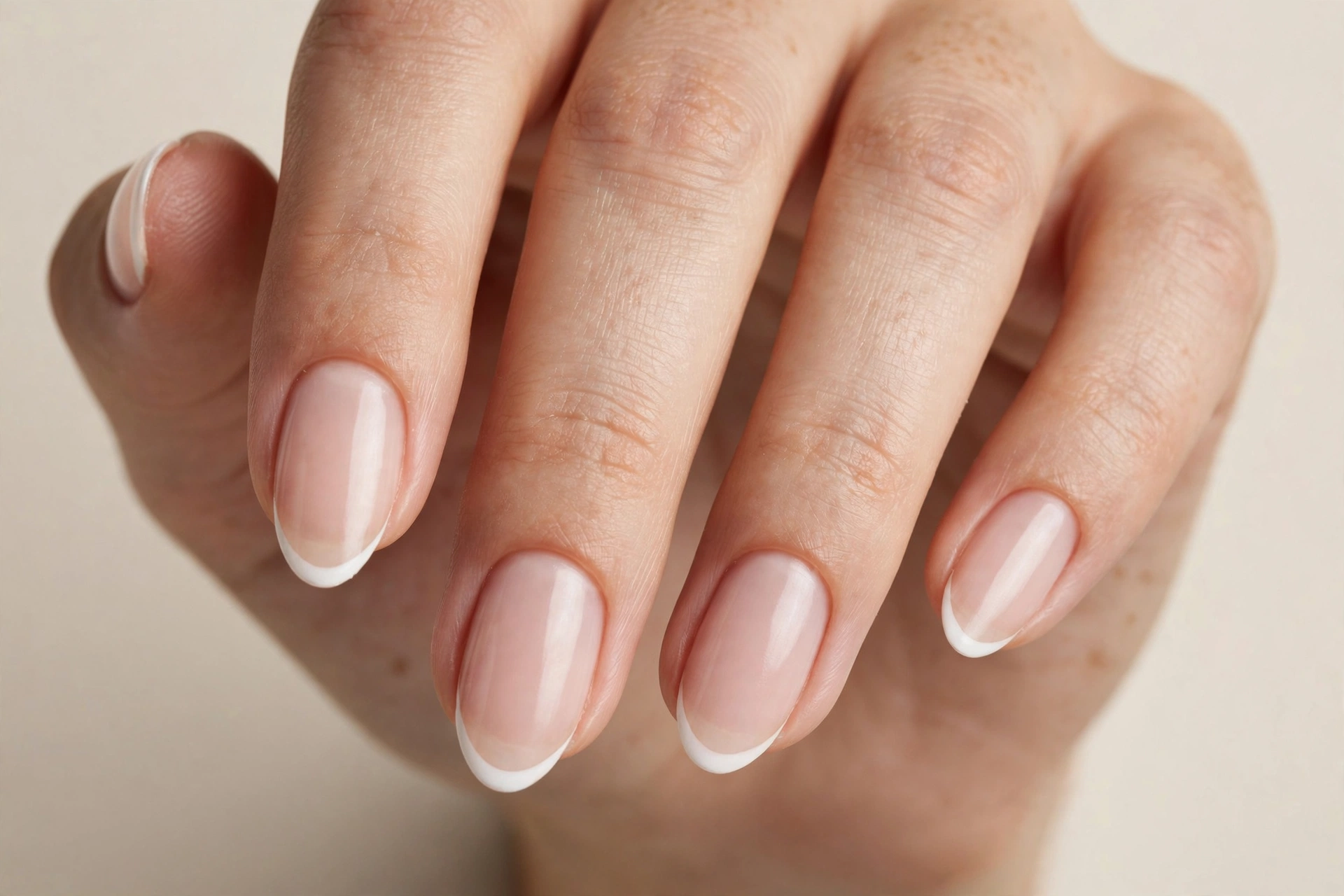 Micro French tip nail design with thin white tips