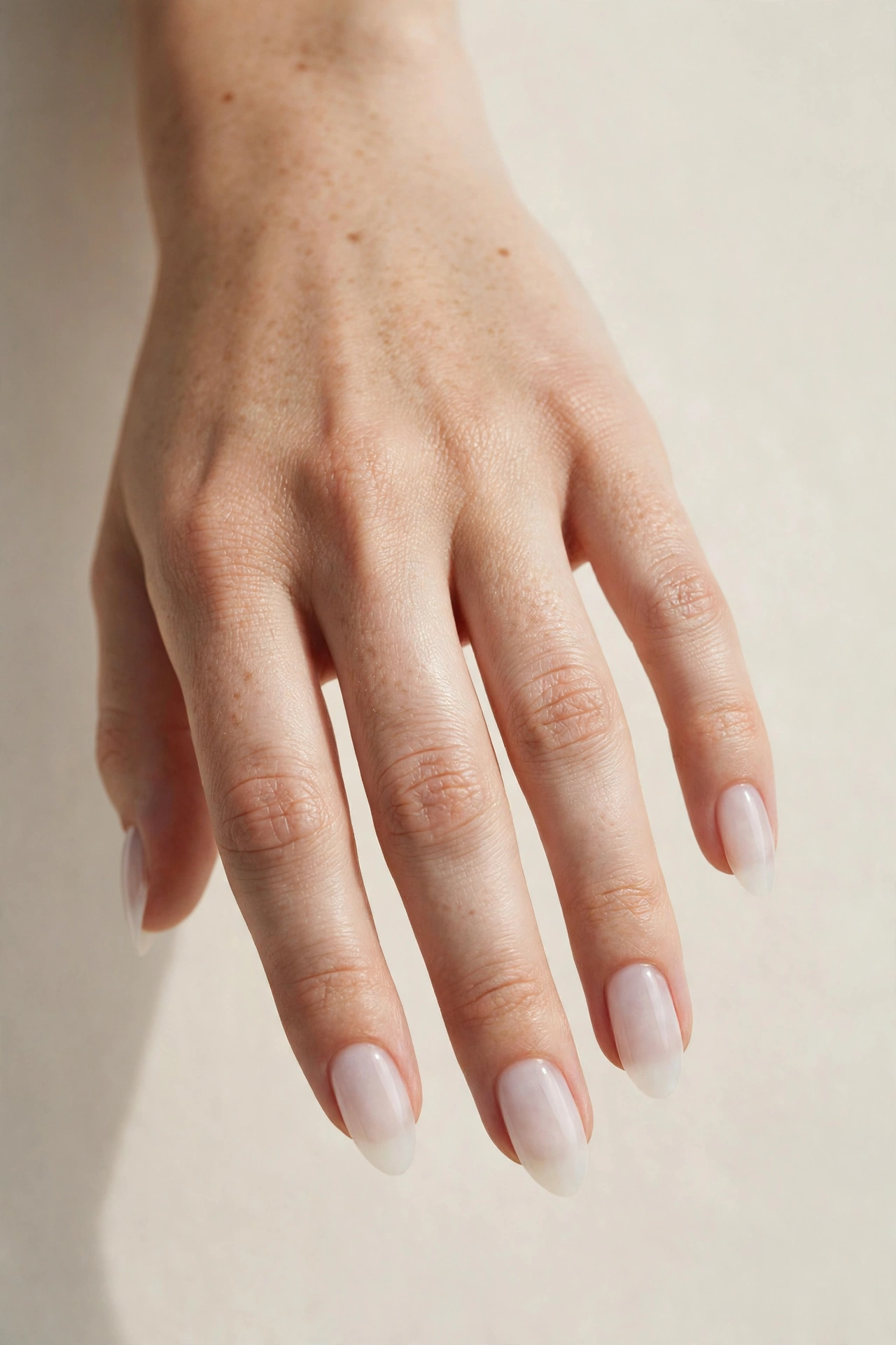 Milky white translucent minimalist nail design