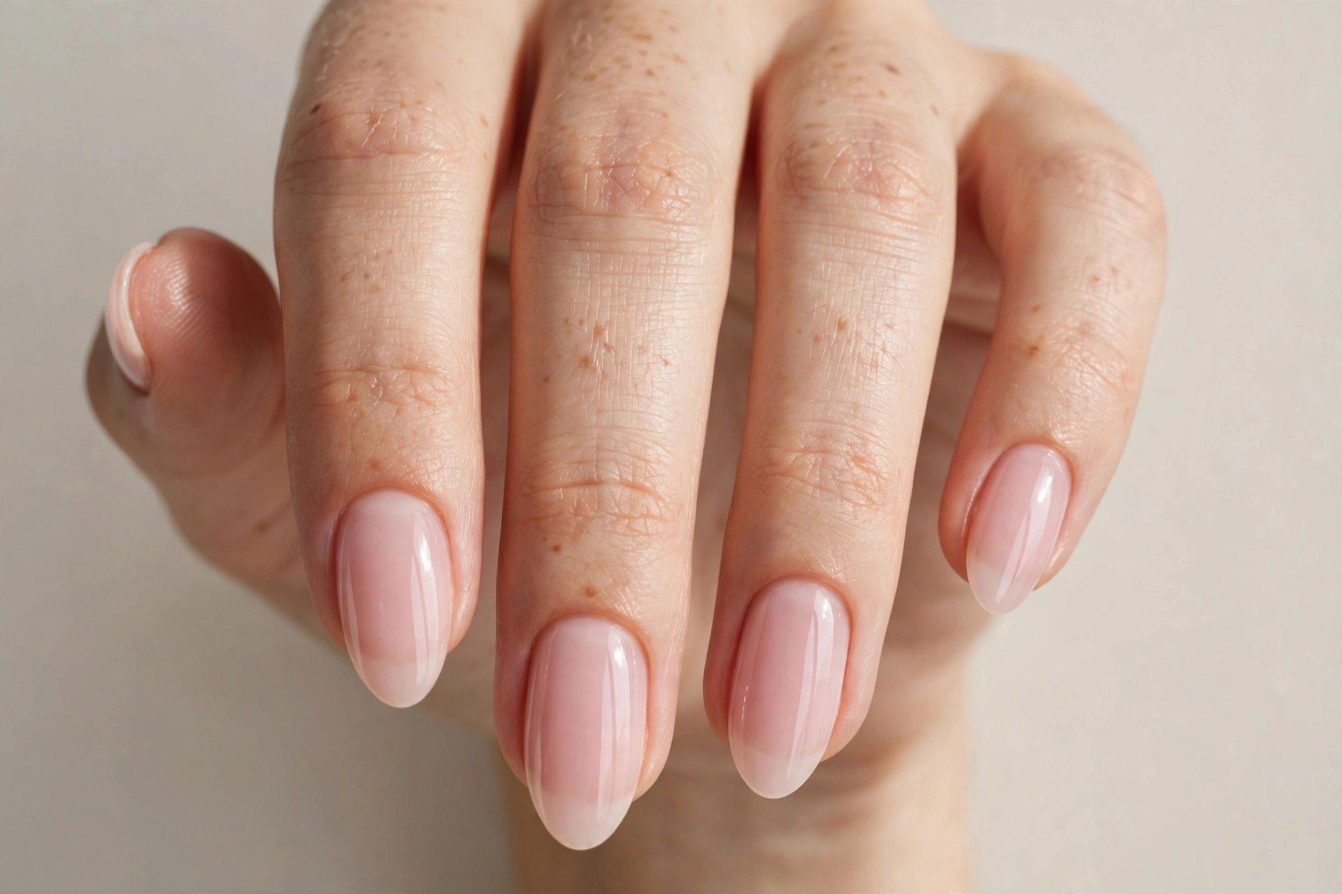 Sheer baby pink glossy minimalist nail design