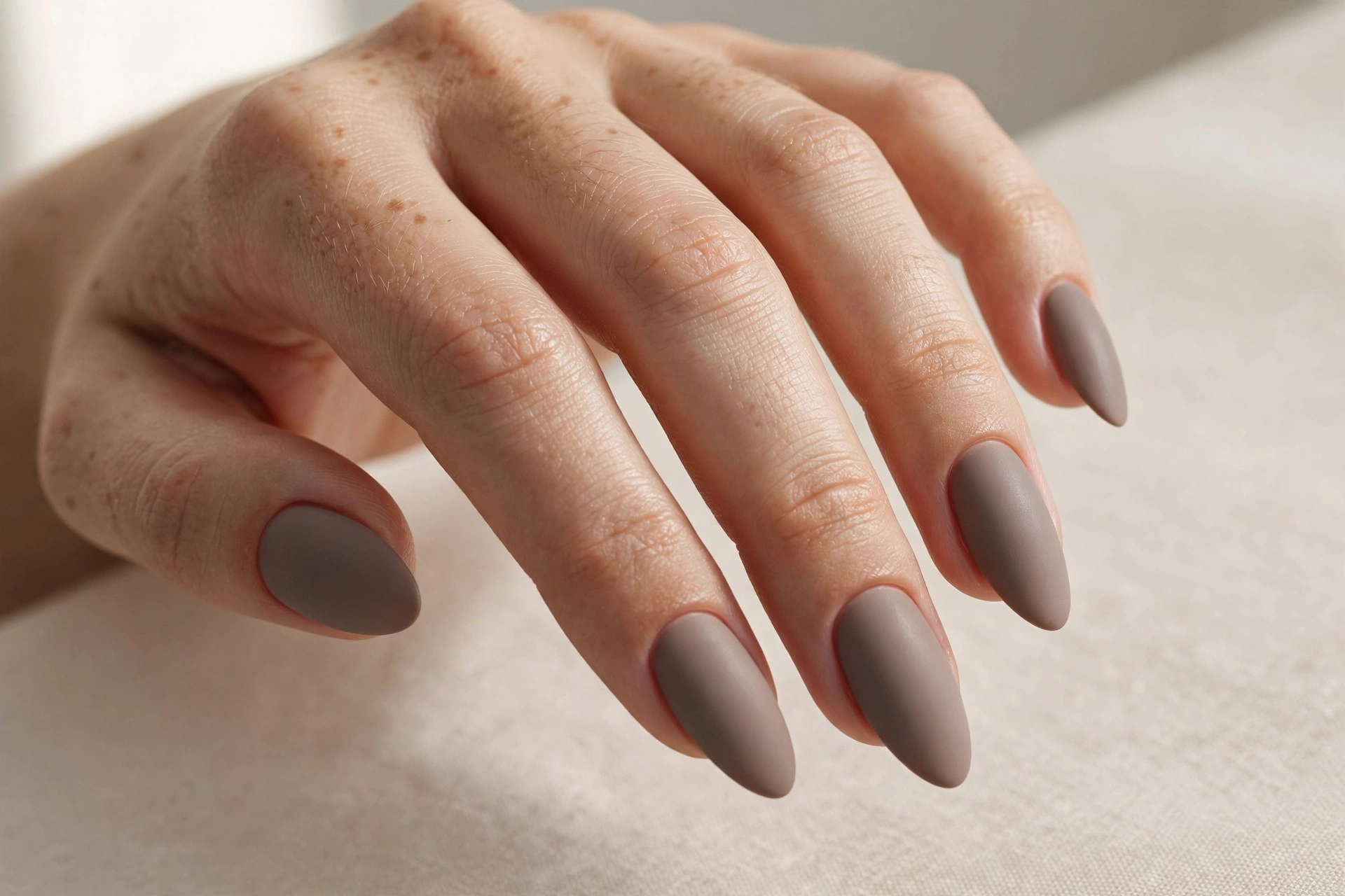 Warm taupe matte minimalist nail design