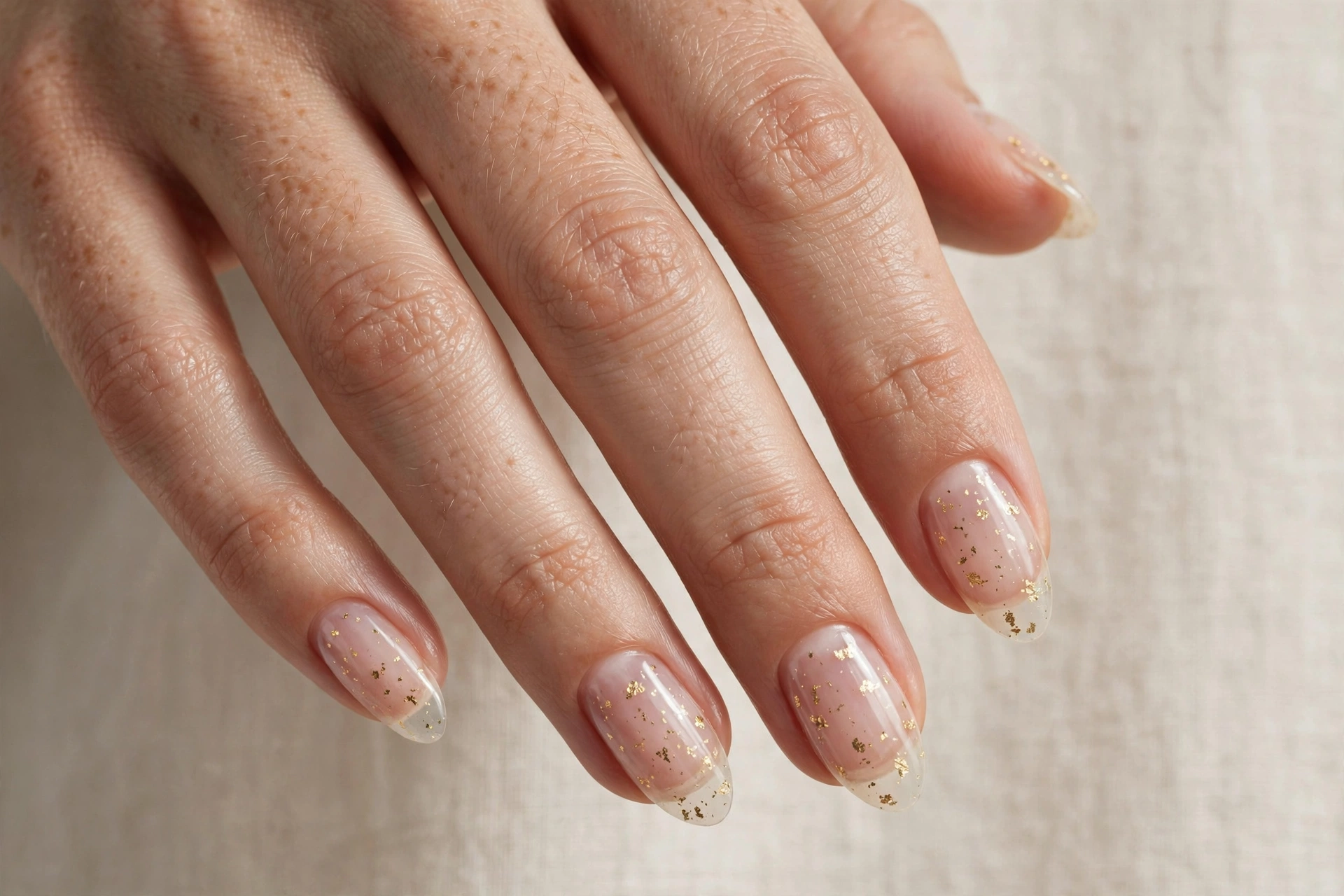 Clear nails with gold foil fleck minimalist nail art