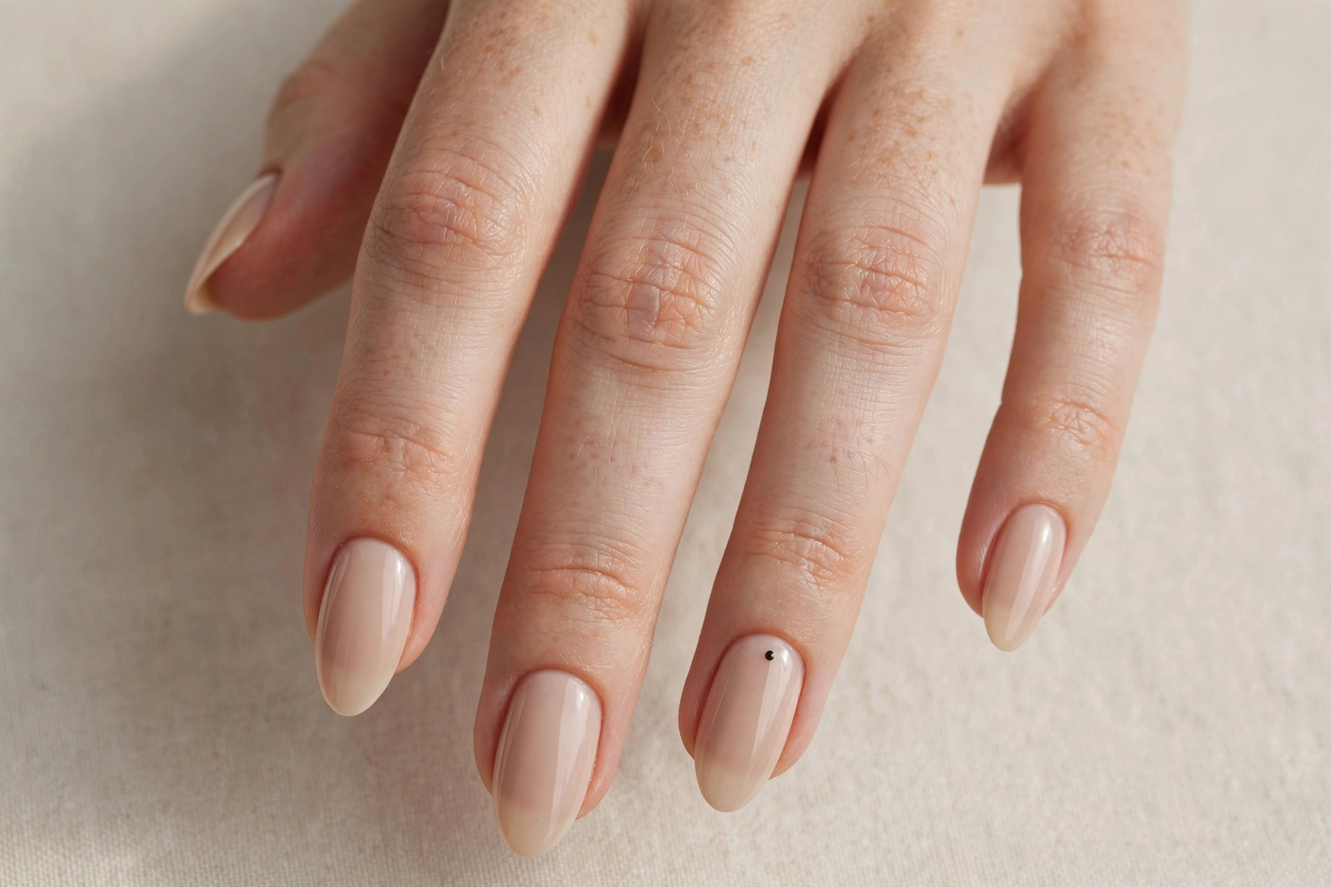Single dot accent minimalist nail art on nude base