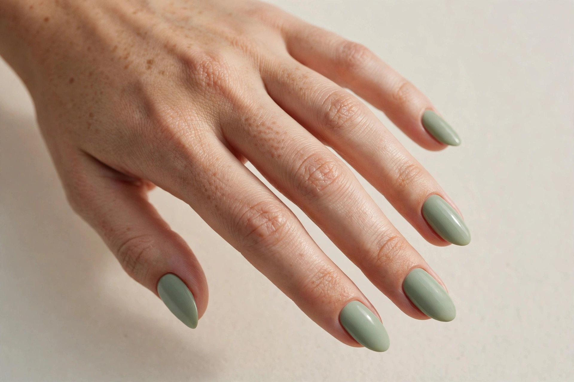 Soft sage green minimalist nail design