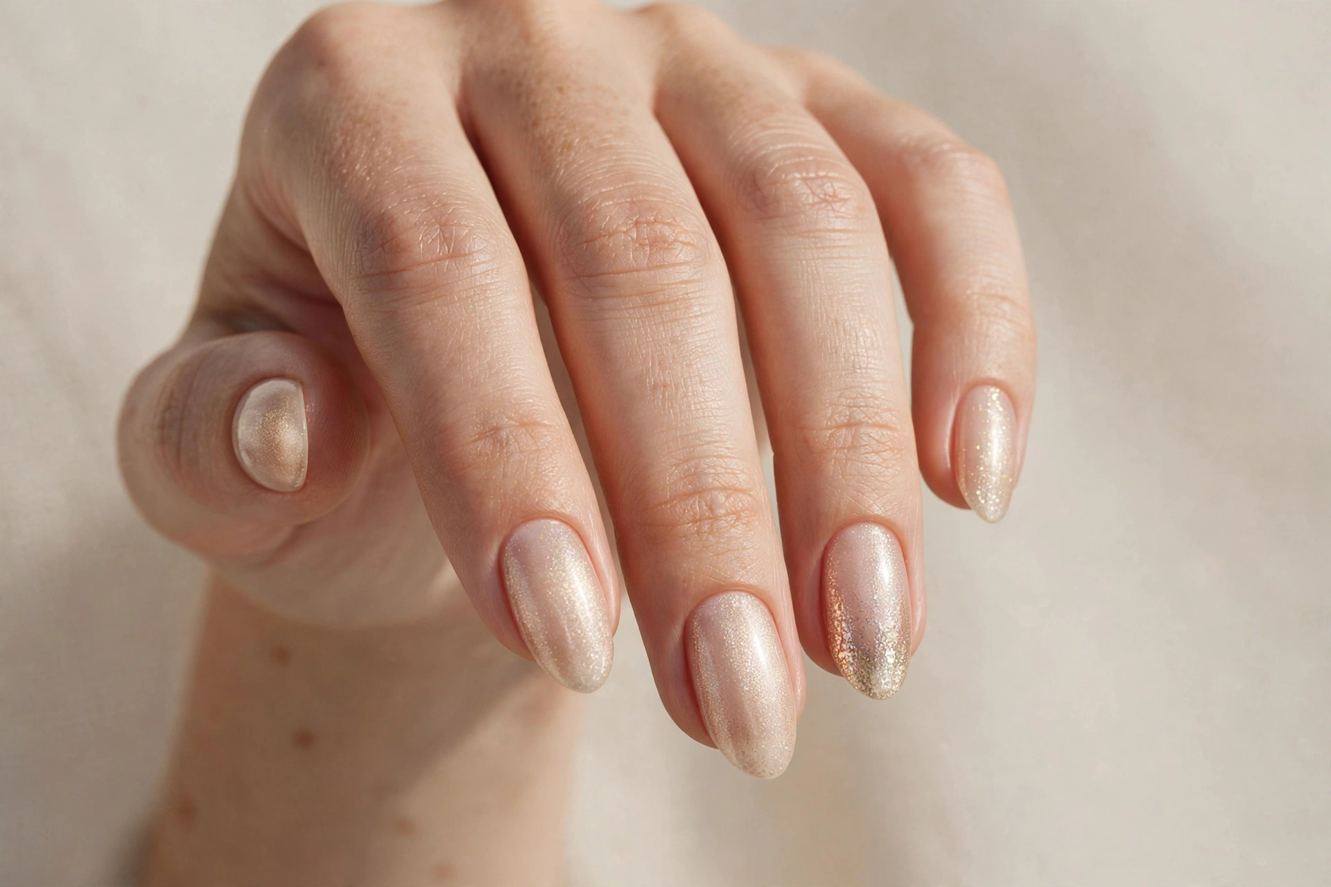 Champagne shimmer minimalist nail design