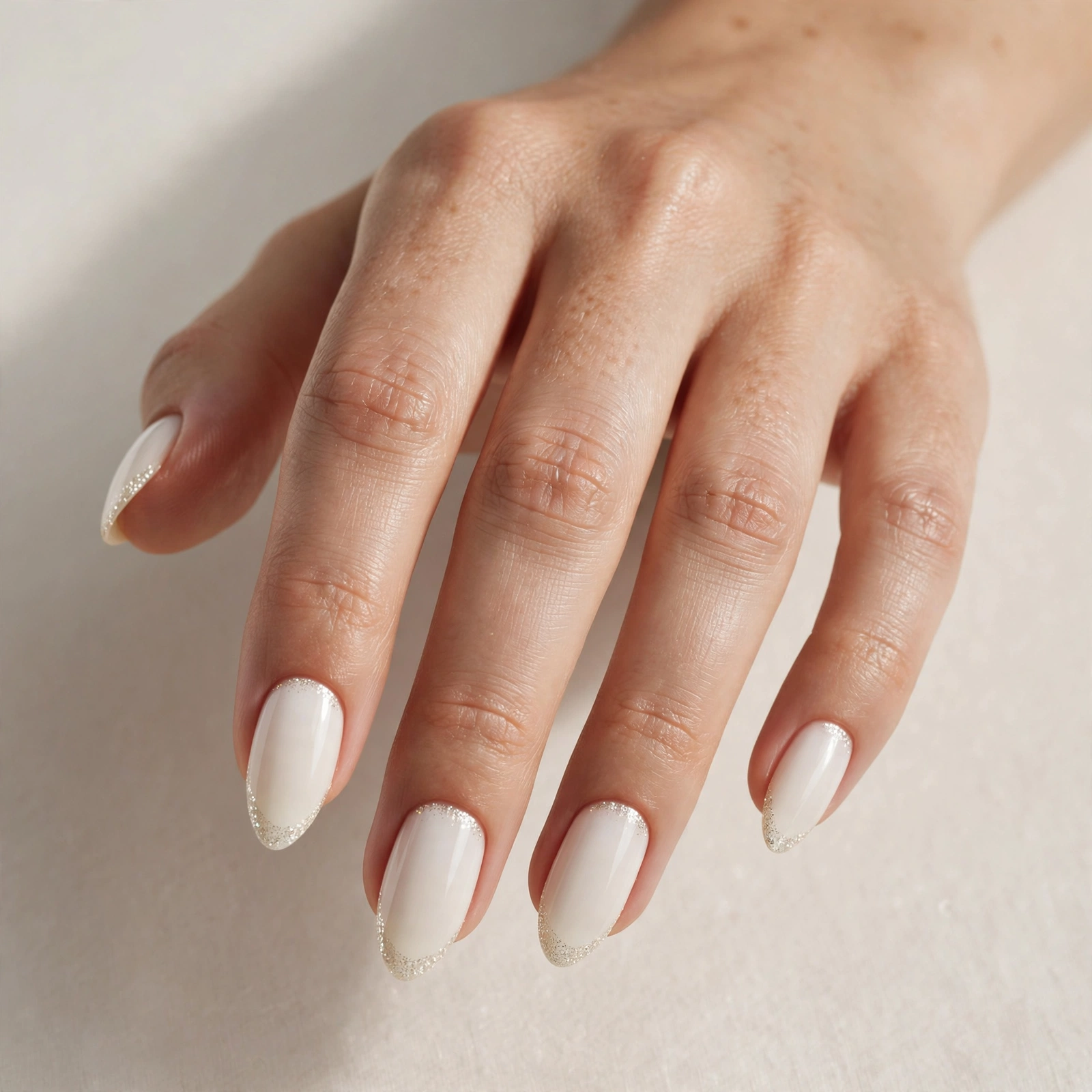 Ivory nails with glitter tips minimalist nail design