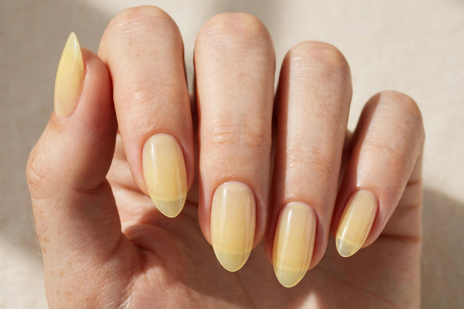 Butter yellow sheer minimalist nail design