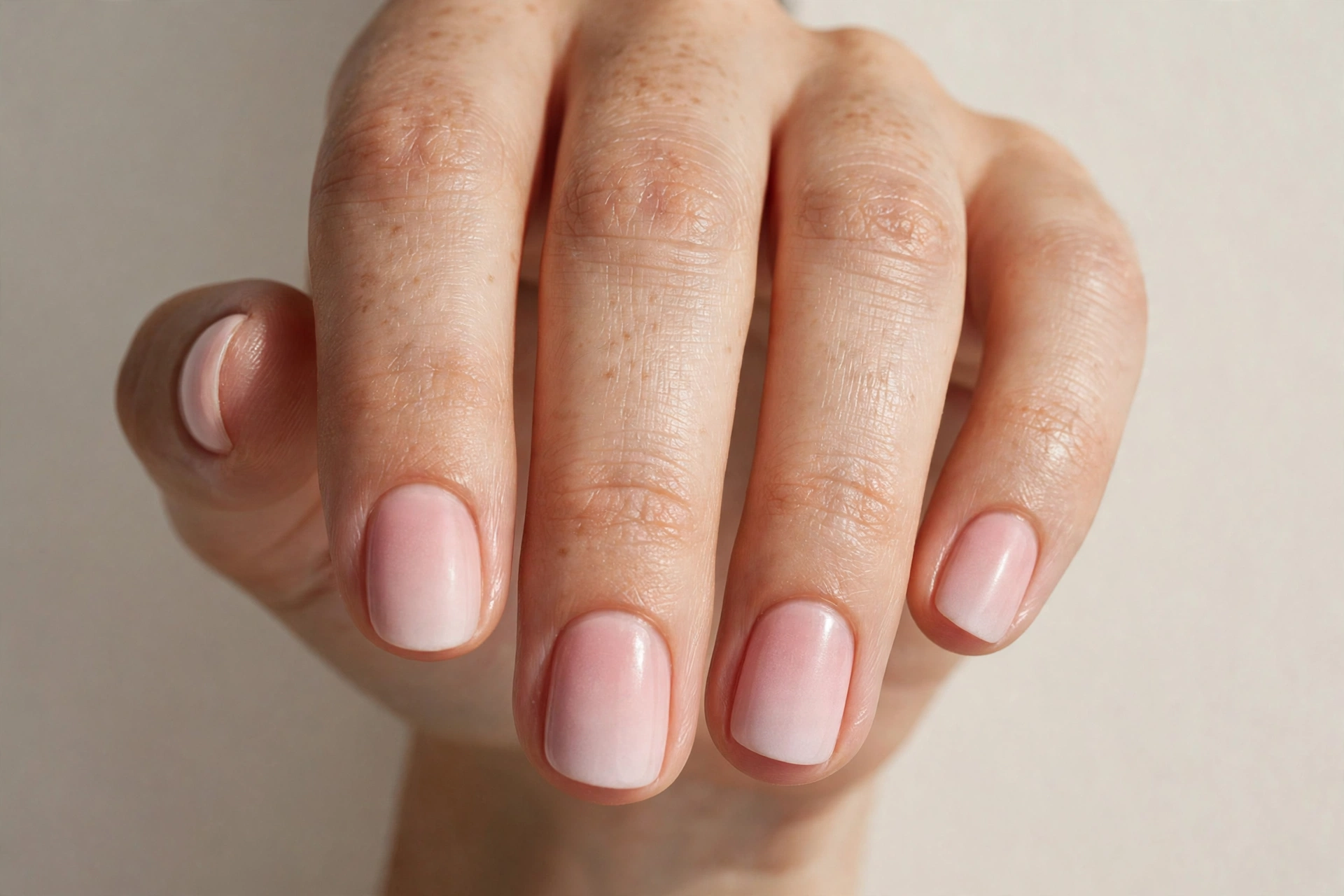 Soft blush pink ombre fade manicure on short rounded nails
