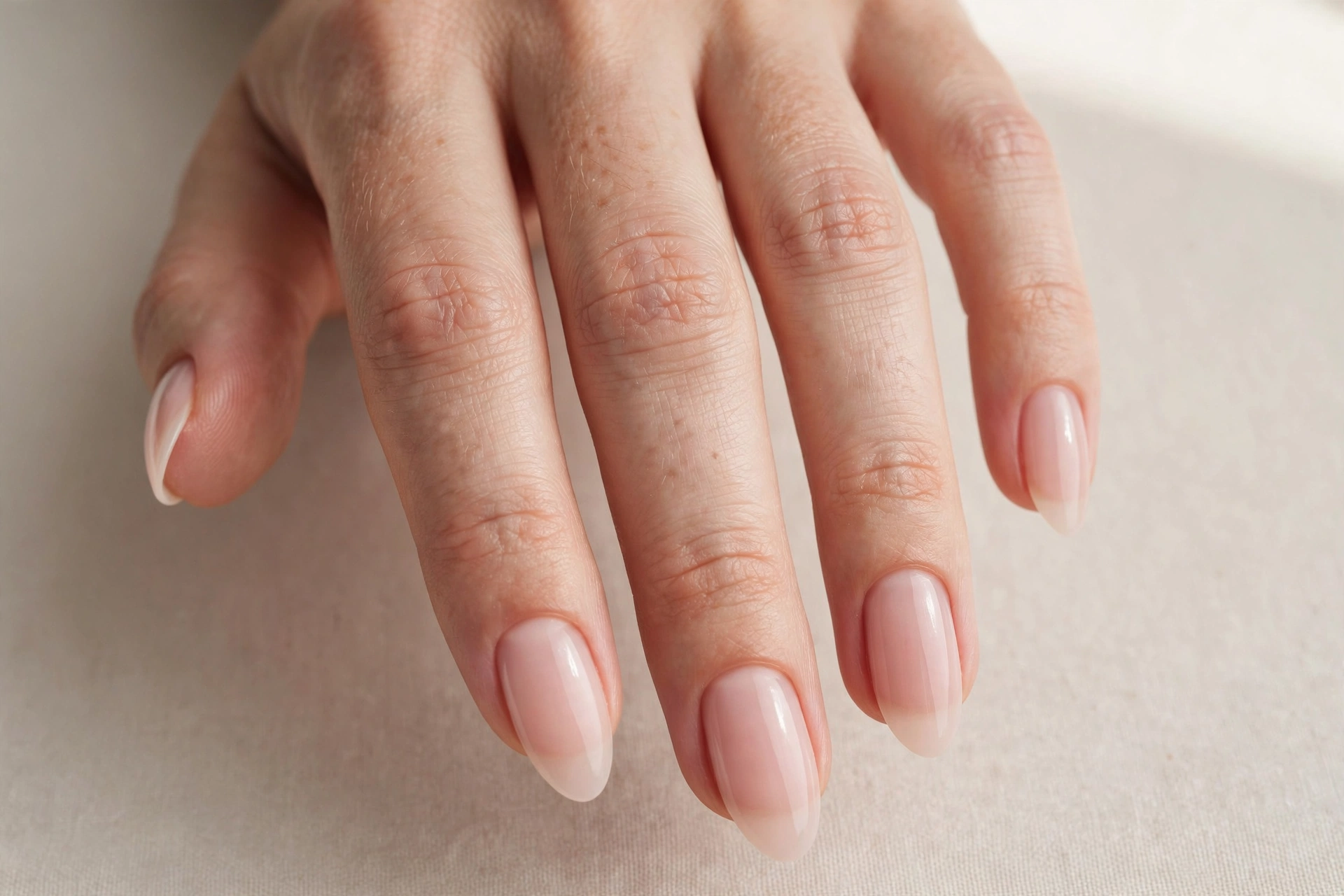 Sheer blush pink minimalist nail manicure