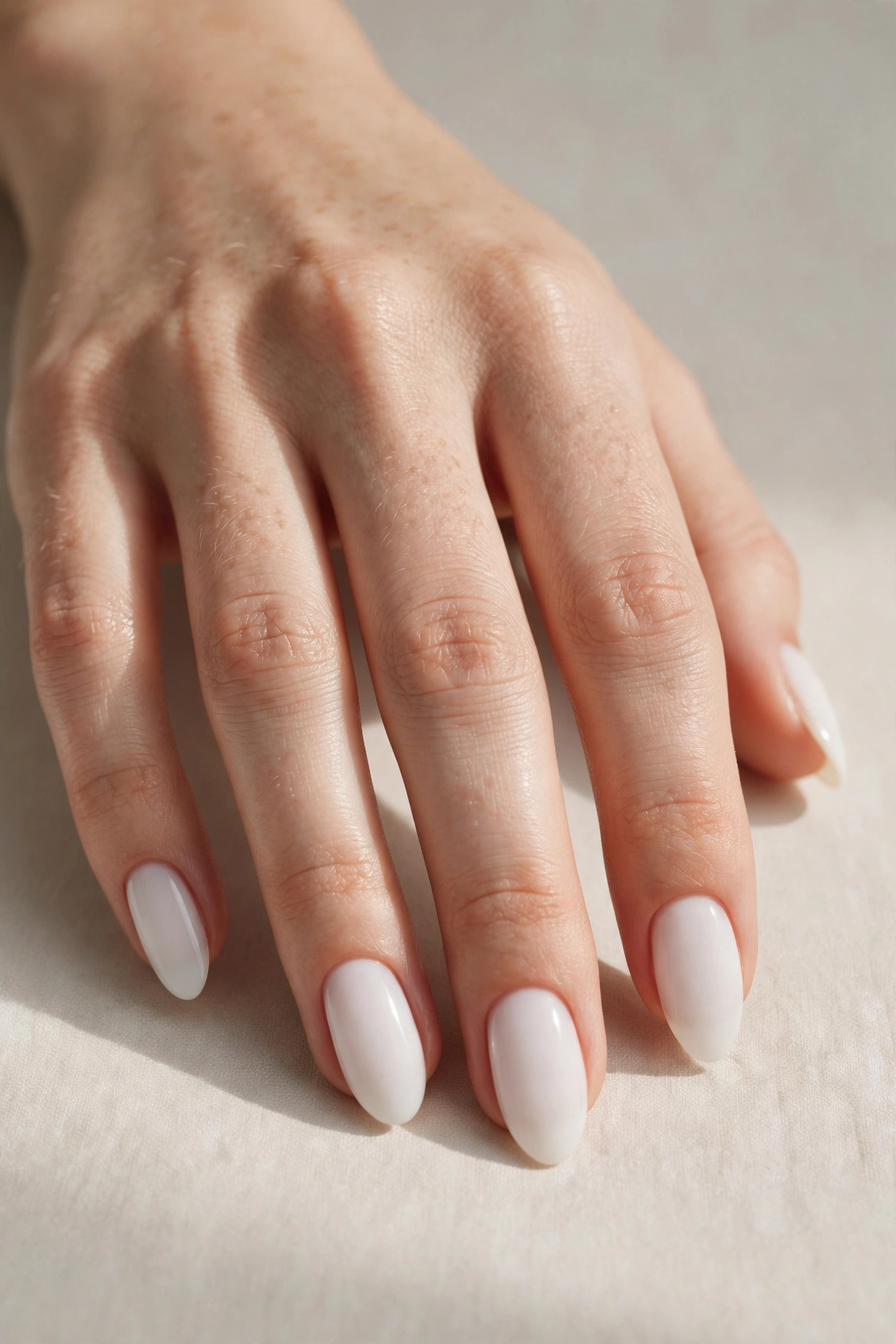Milky white minimalist nail manicure