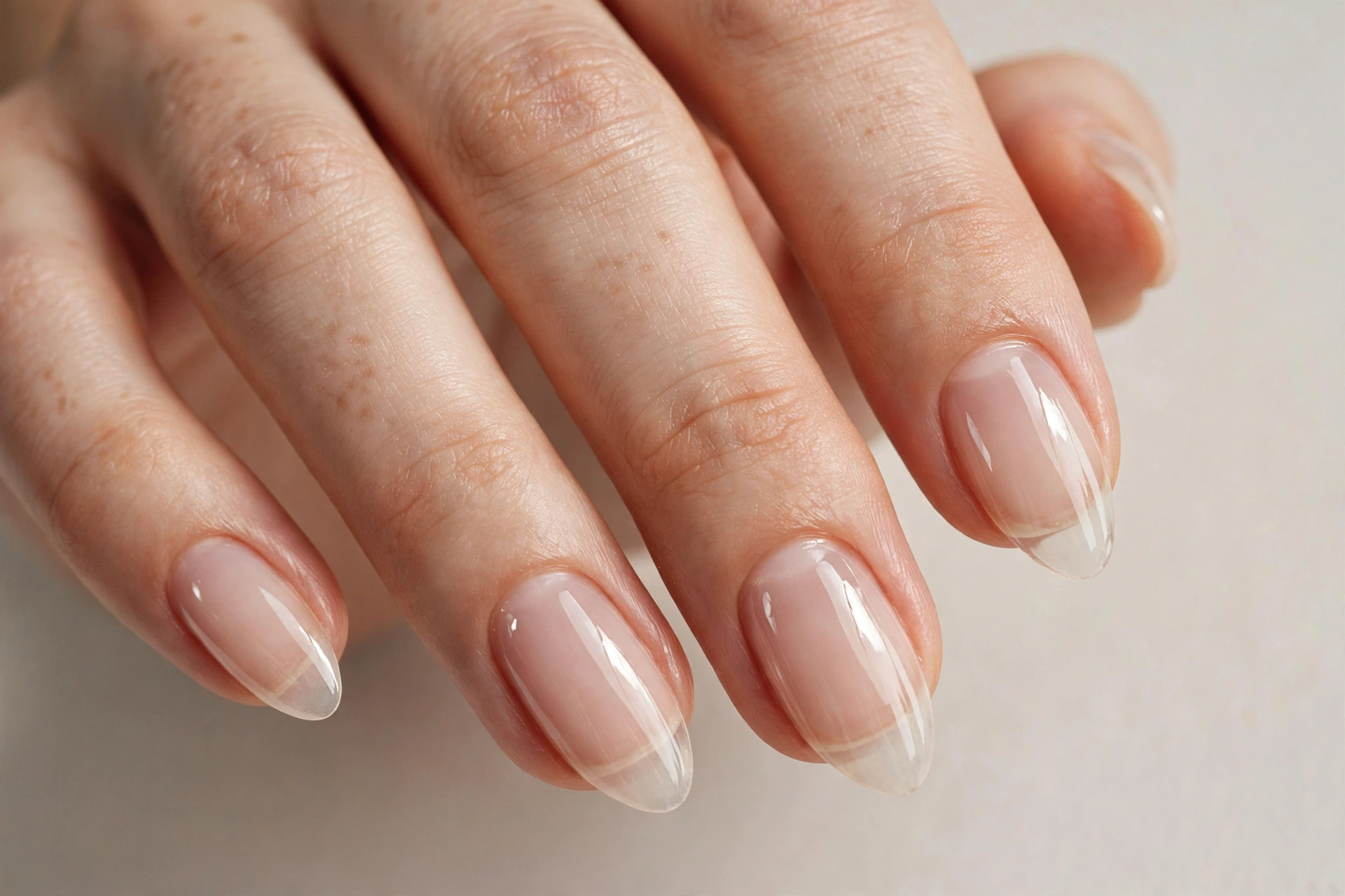 Clear glossy natural manicure with glass-like shine