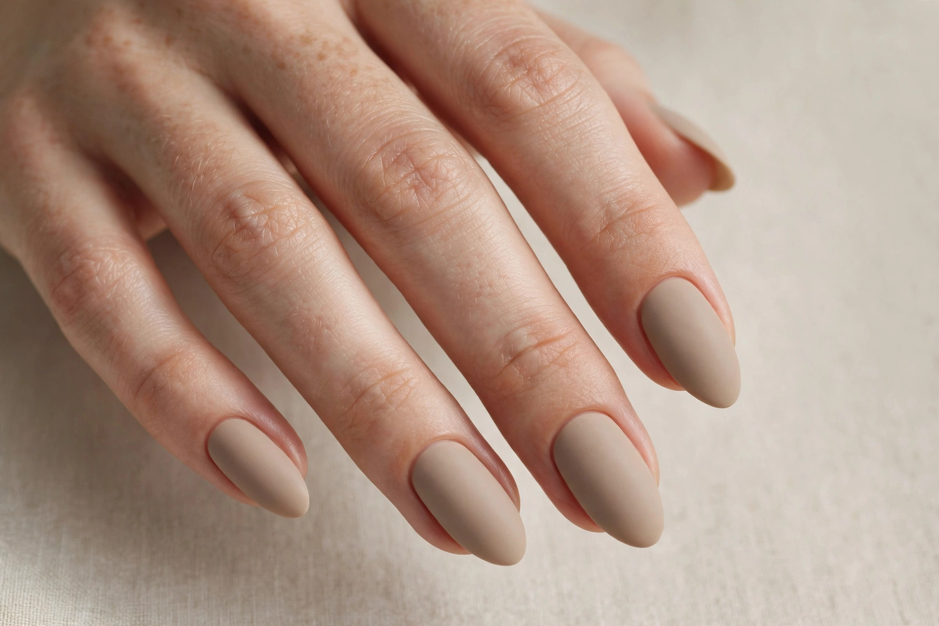 Matte beige minimalist nail manicure