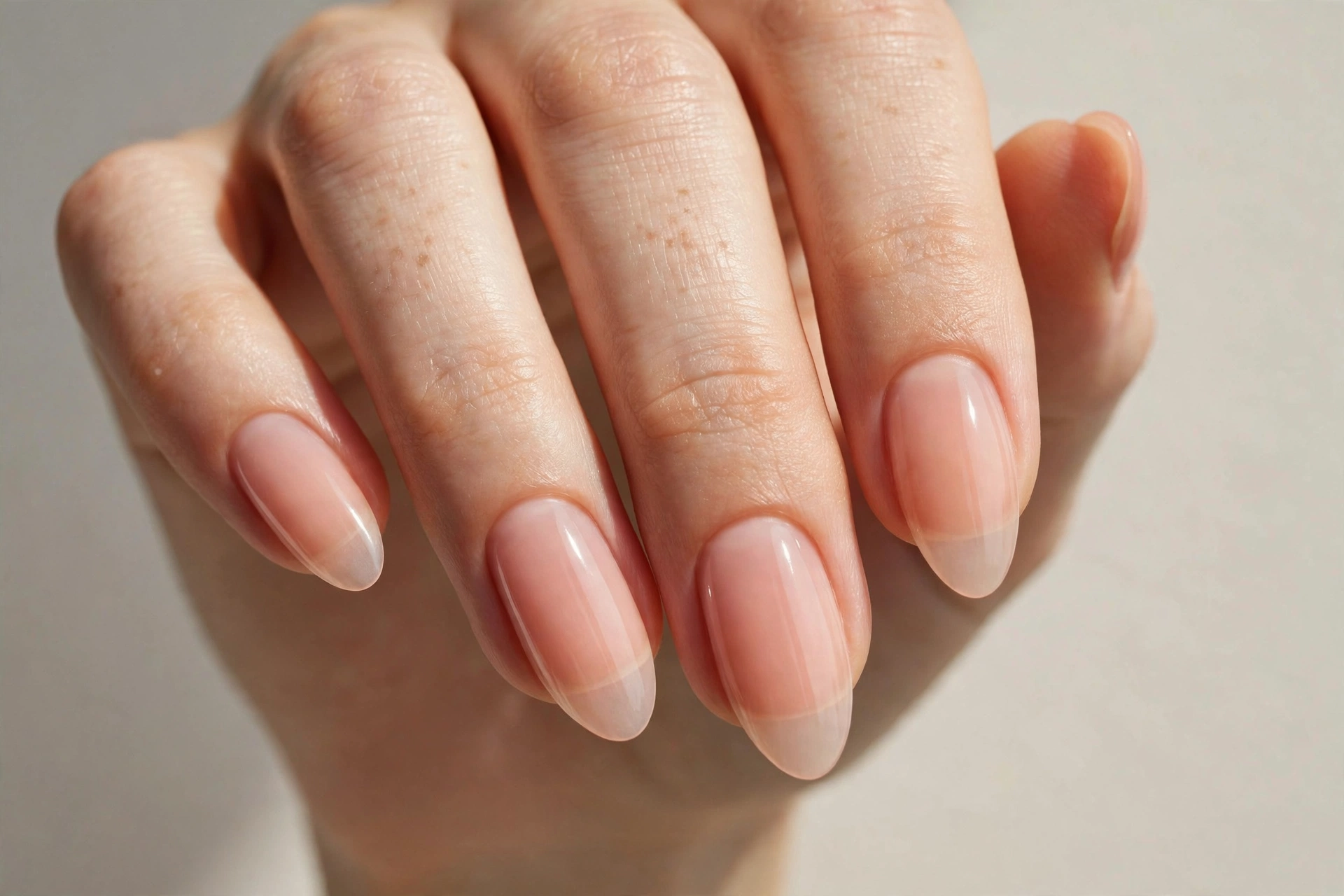Sheer peach minimalist nail manicure