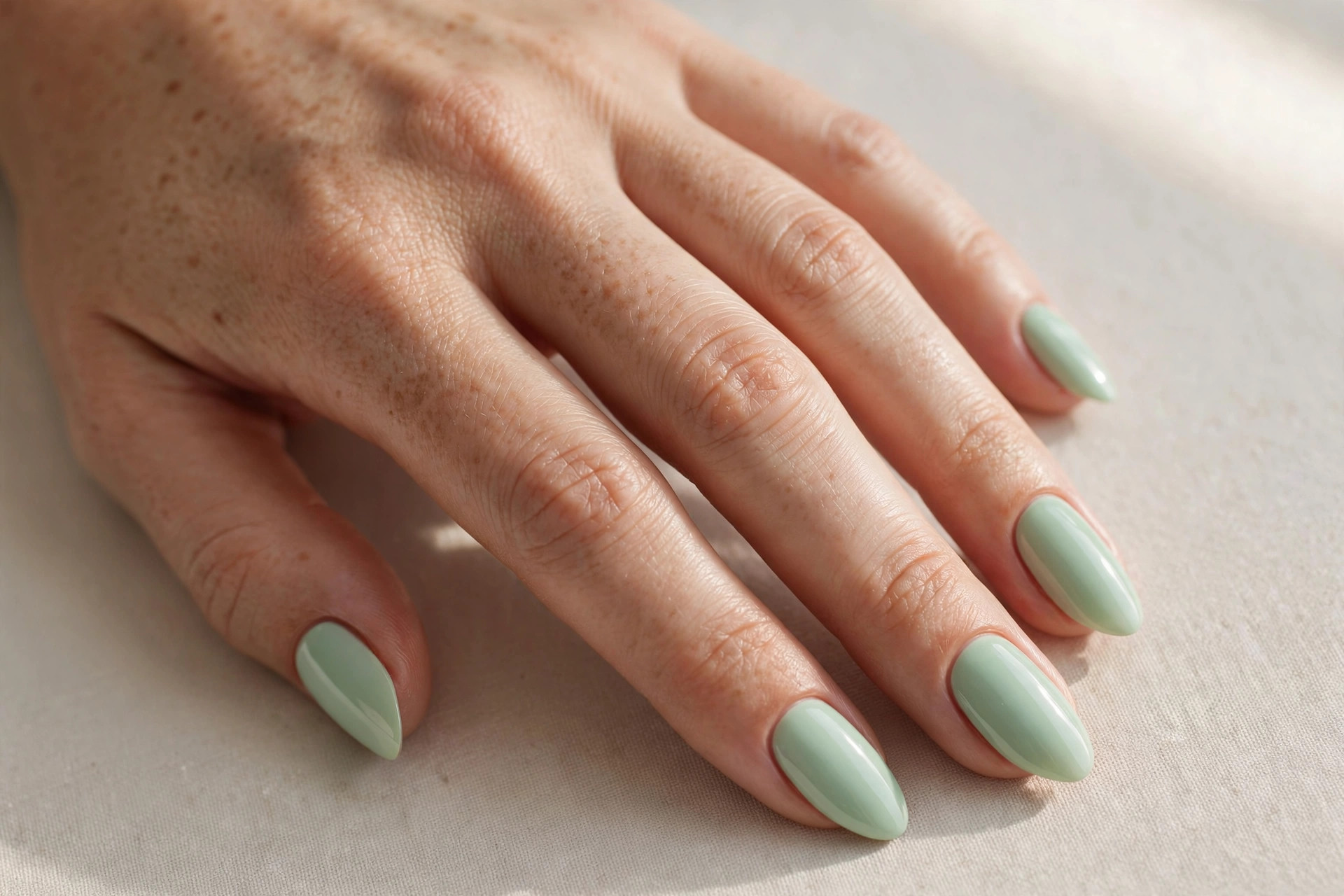 Minimal mint green manicure with a clean single-color finish