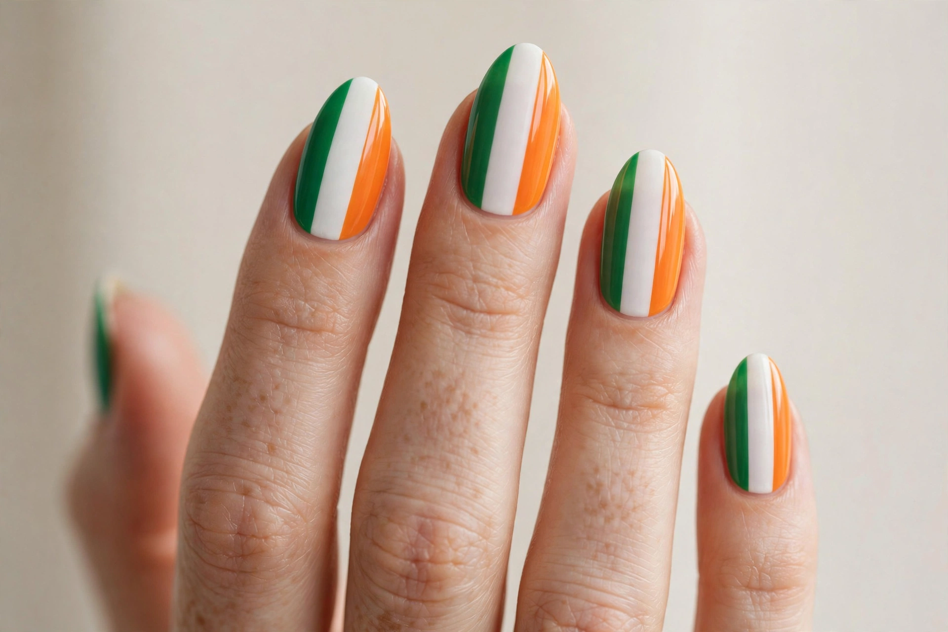 Irish flag green white and orange nail art