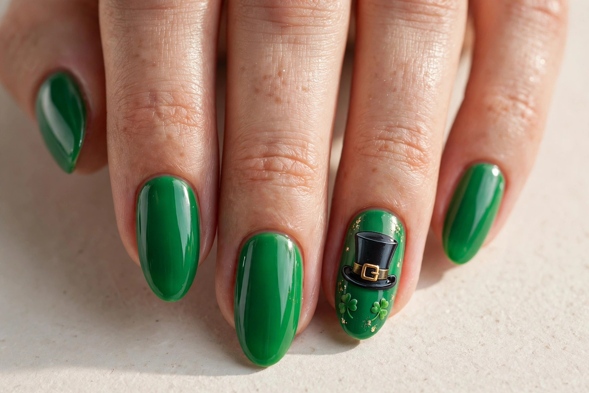 Leprechaun hat accent nail art