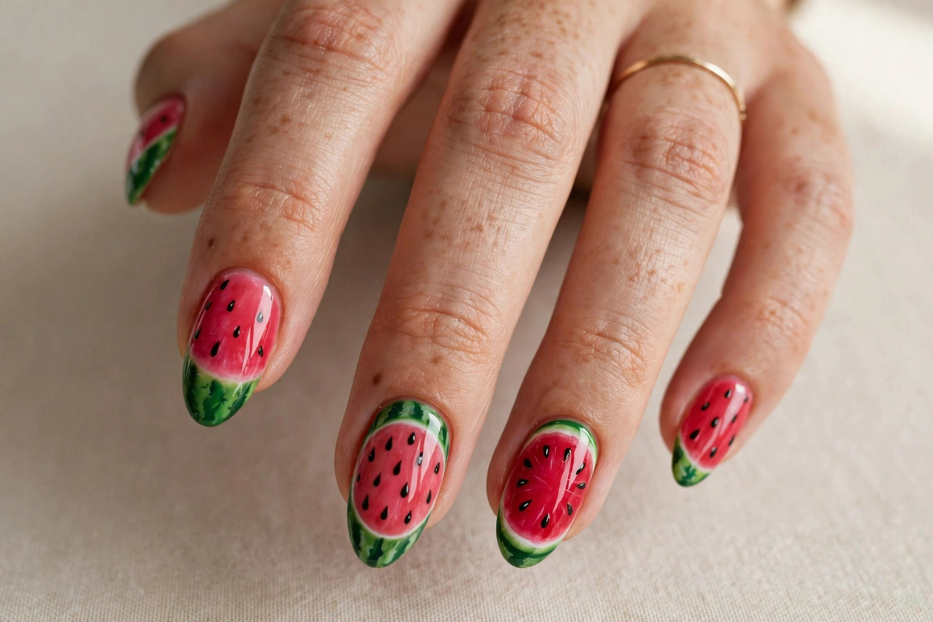 Watermelon fruit nail art design