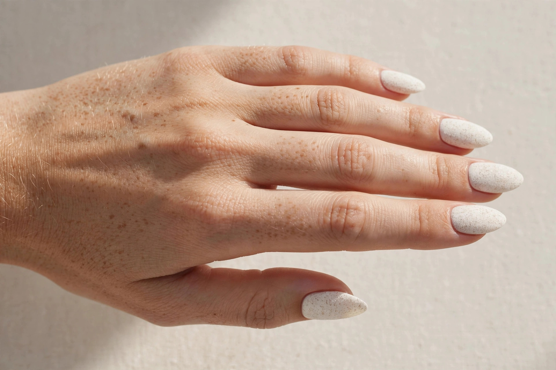 White sandy minimalist nail design